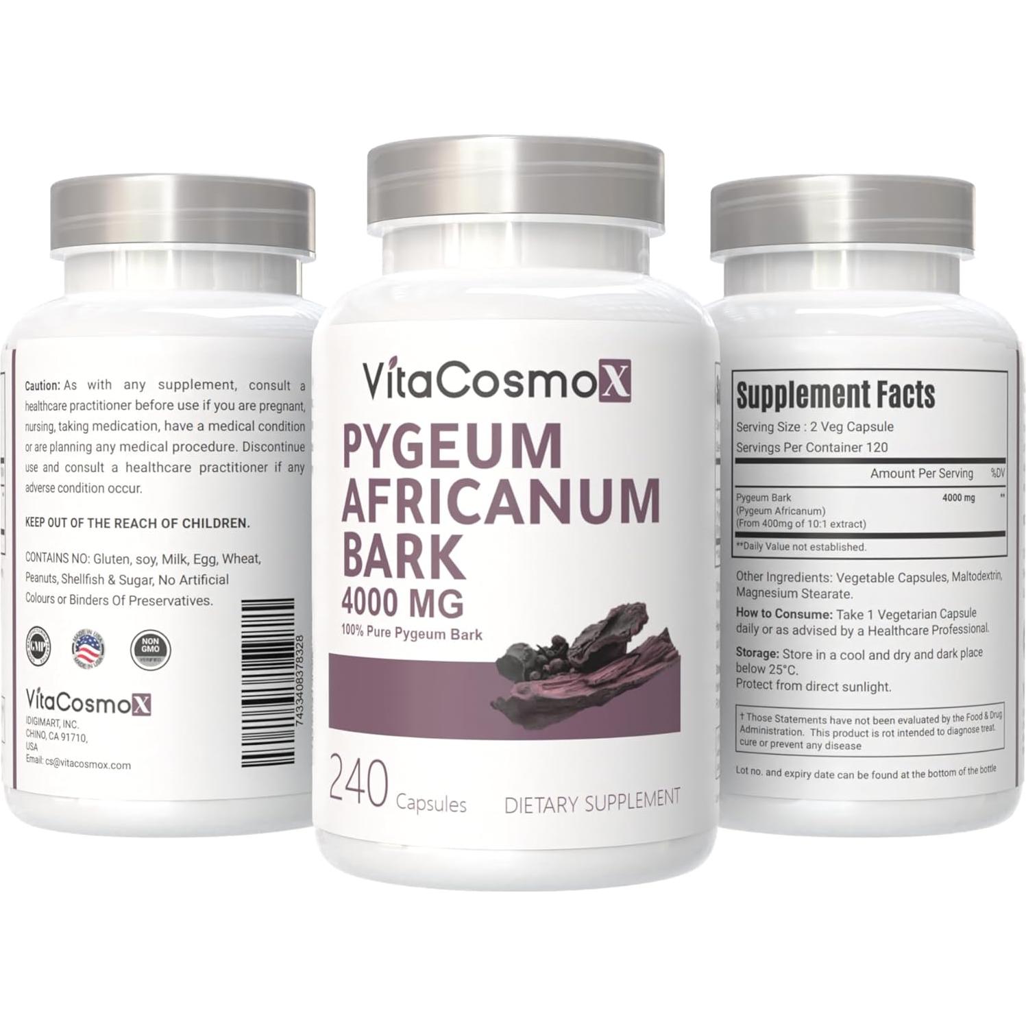 Suplemento de Pygeum Africanum VitaCosmoX 240 Cápsulas Veganas