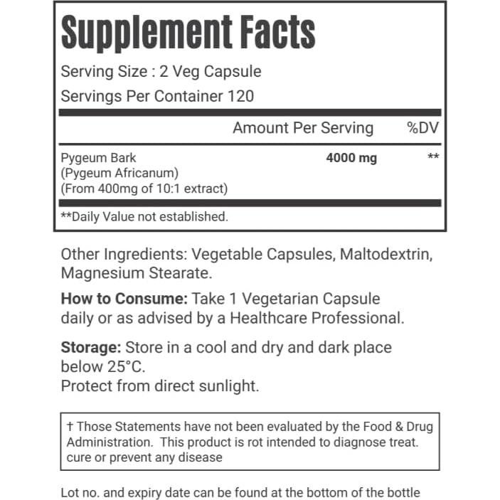 Suplemento de Pygeum Africanum VitaCosmoX 240 Cápsulas Veganas
