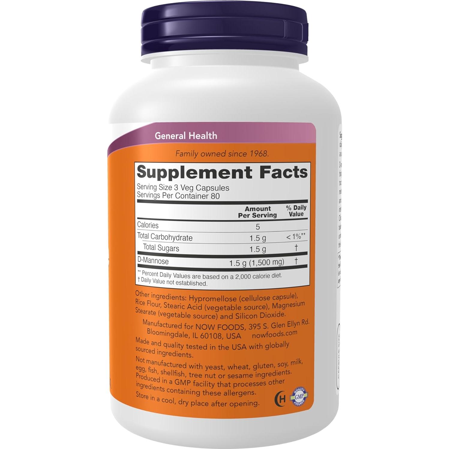 D-Mannose 500 mg NOW Foods - 240 Cápsulas Veganas