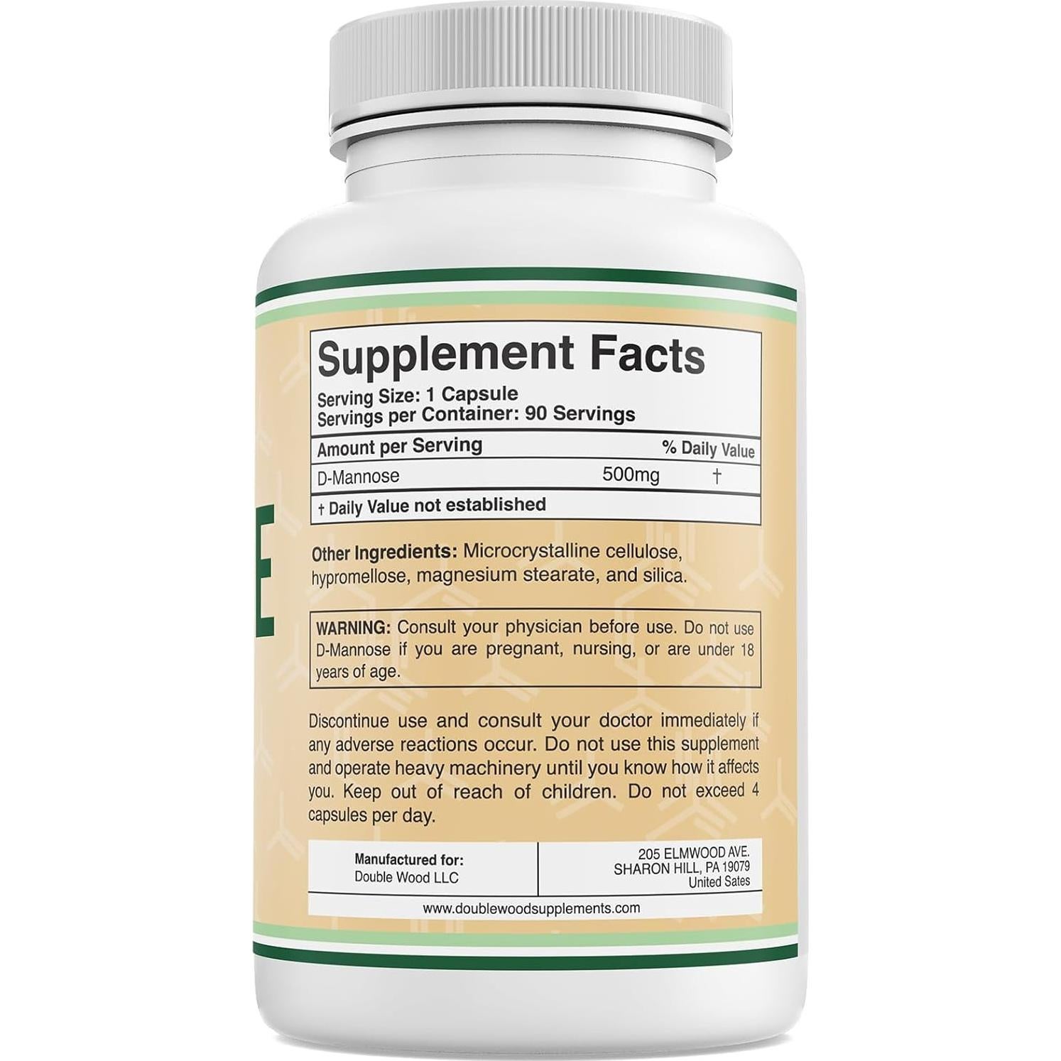 Doble Madera D-Mannosa 500mg 90 Cápsulas Veganas Sin Gluten