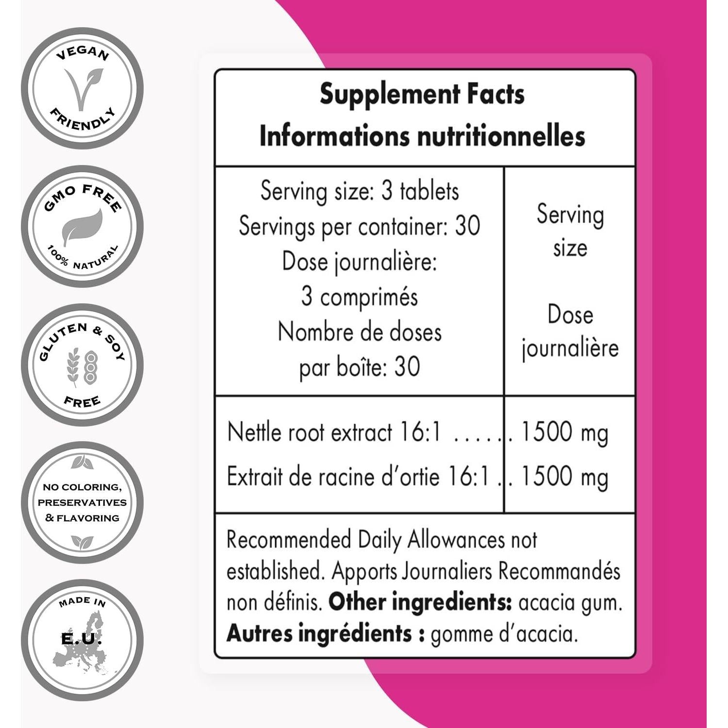 Suplemento de Raíz de Ortiga Picante Supersmart 1500 mg - 90 Tabletas