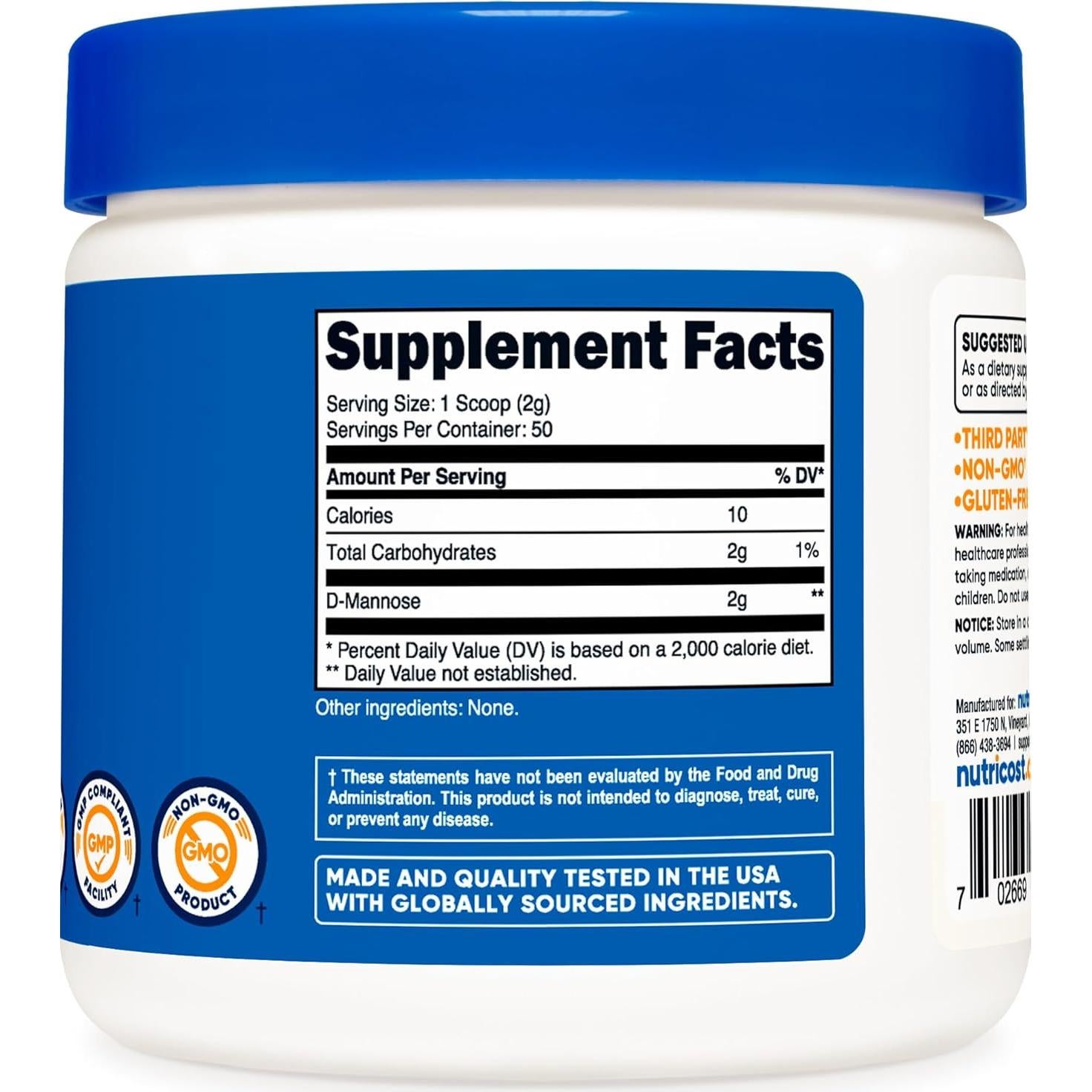 D-Mannose en Polvo Nutricost 100g - Sin OGM y Sin Gluten