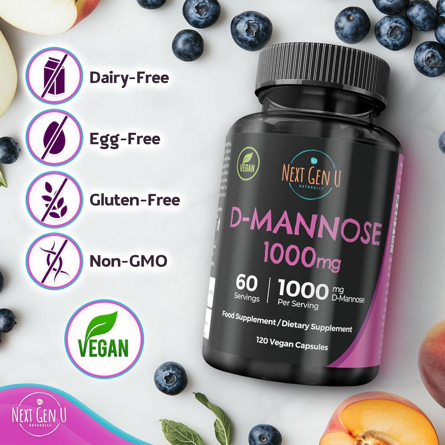 D-Mannose 1000 mg NextGenU - 120 Tabletas Veganas para Salud Urinaria