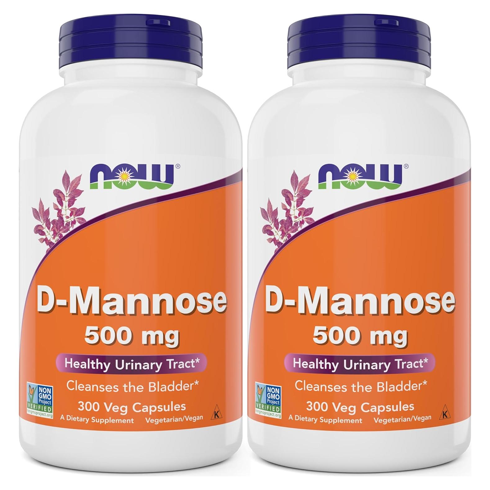 D-Mannose 500 mg Now Foods 300 Cápsulas Veganas Paquete de 2