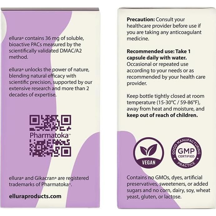 Ellura 36 mg - Suplemento de Salud Urinaria Pharmatoka, 90 Cápsulas