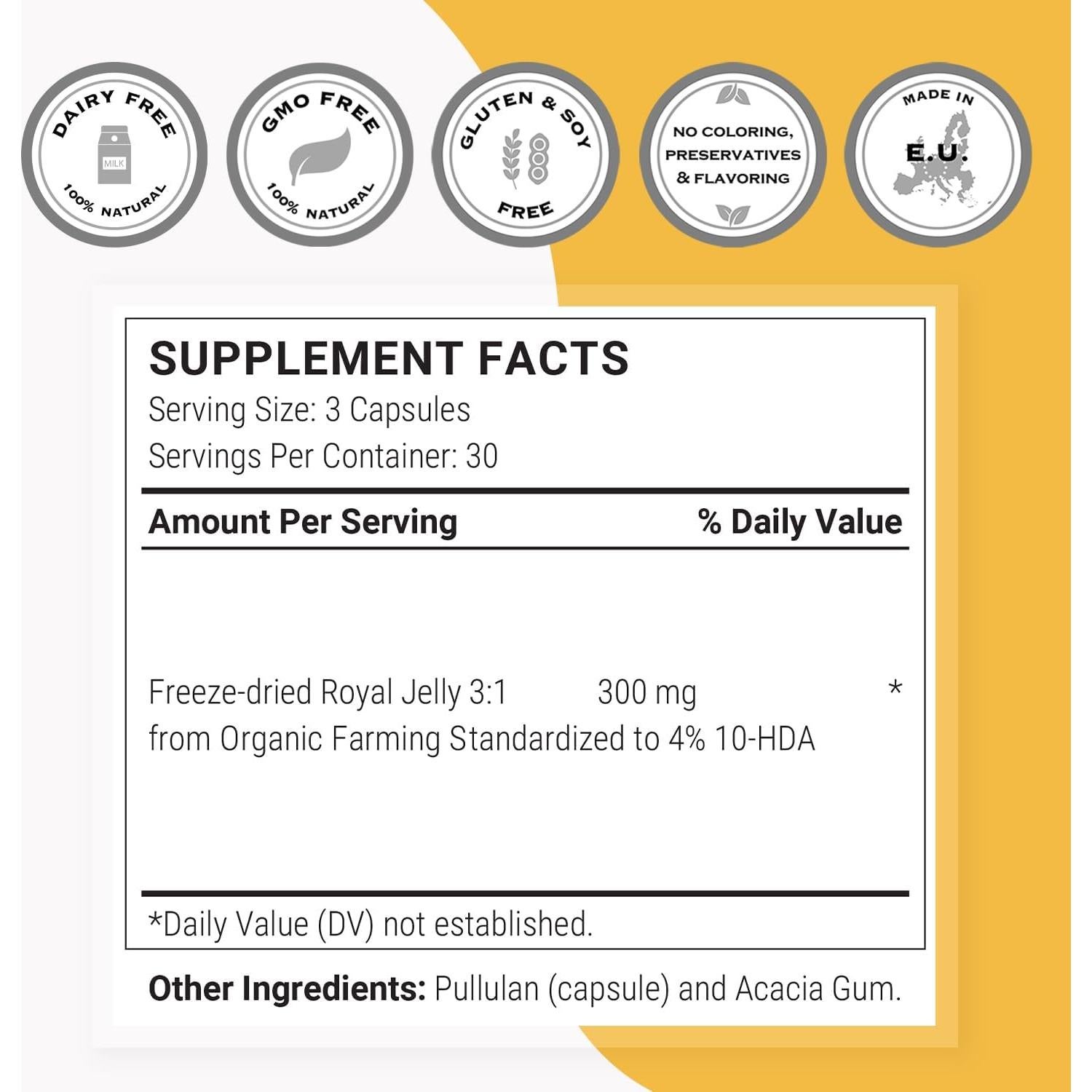 Suplemento de Jalea Real Orgánica 300mg - Supersmart 90 Cápsulas