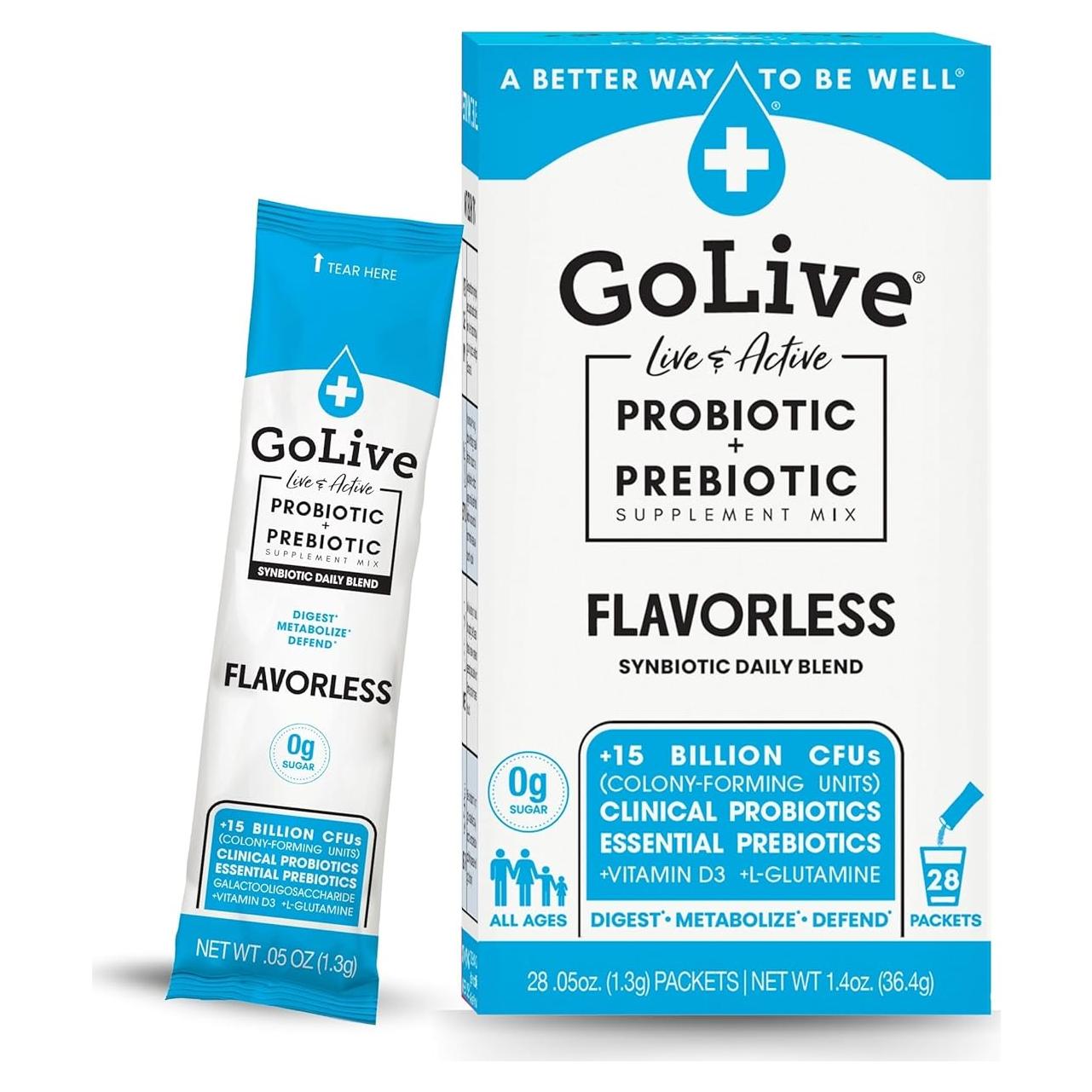 GoLive Probiotico Sin Sabor 28 Paquetes 15B CFUs Salud Intestinal