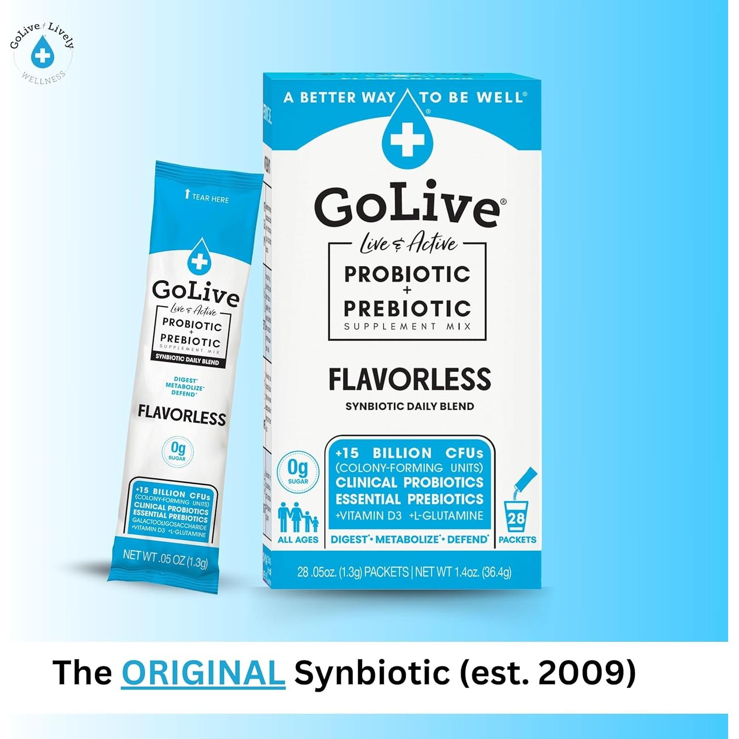GoLive Probiotico Sin Sabor 28 Paquetes 15B CFUs Salud Intestinal