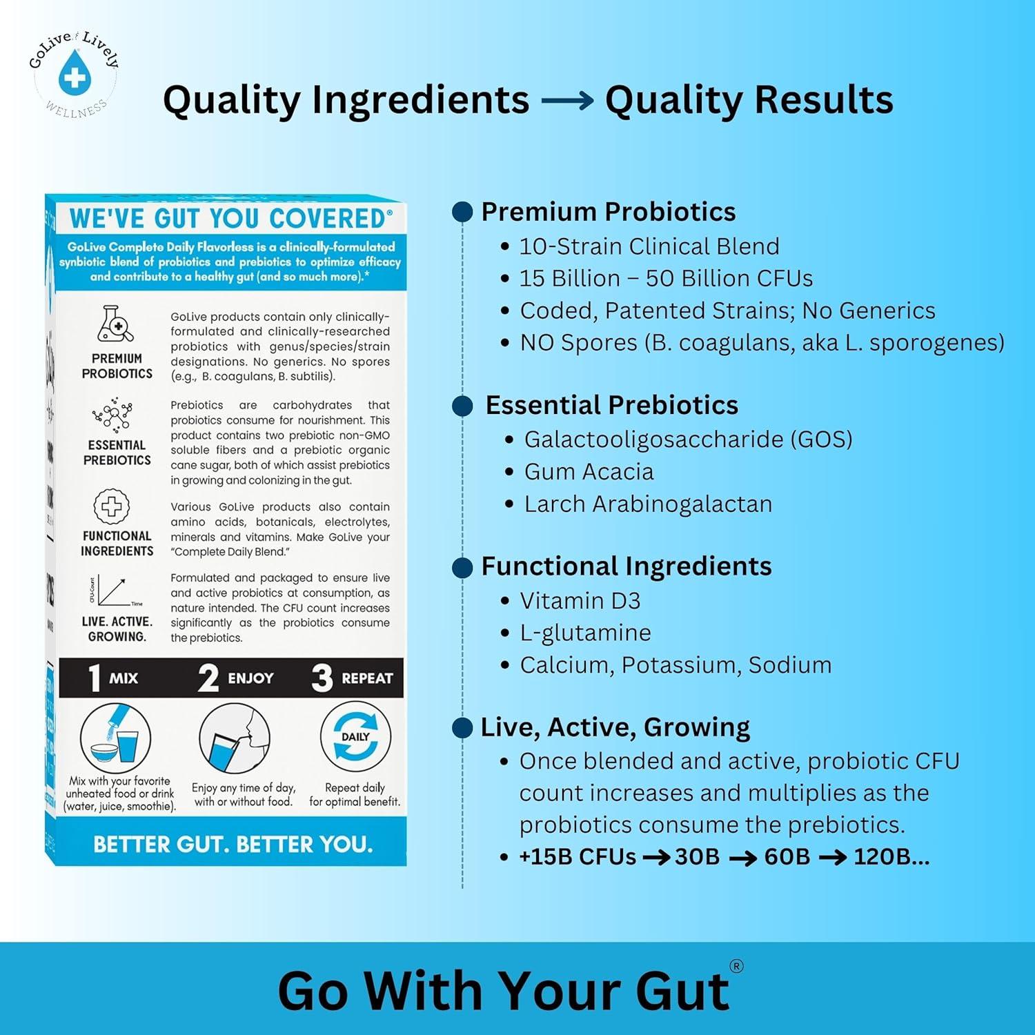 GoLive Probiotico Sin Sabor 28 Paquetes 15B CFUs Salud Intestinal