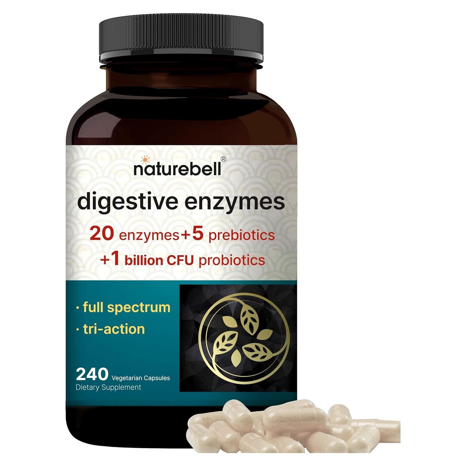 NatureBell Enzimas Digestivas y Probioticos 240 Cápsulas Veganas