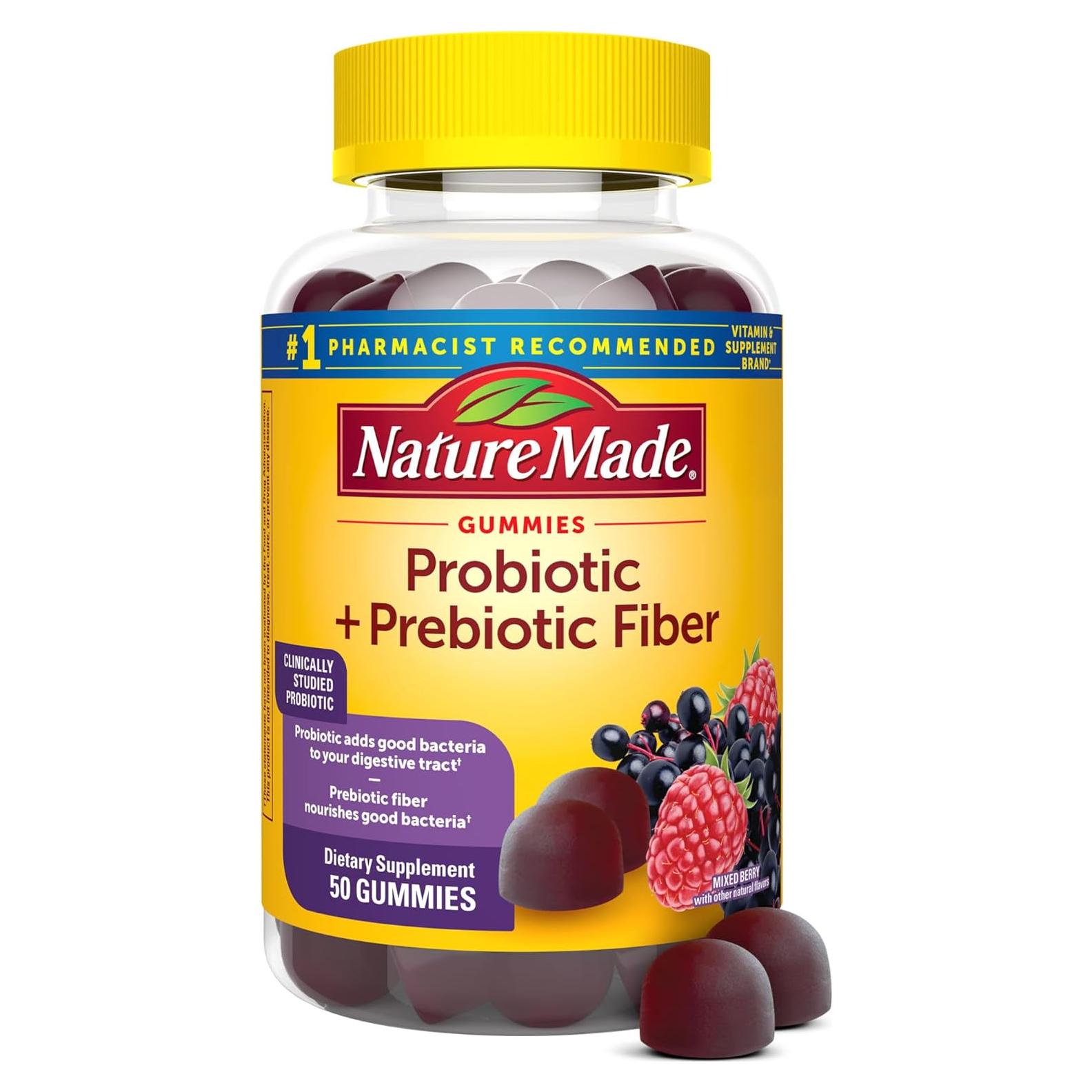 Gomitas de fibra prebiotica y probiotica Nature Made 50 unidades