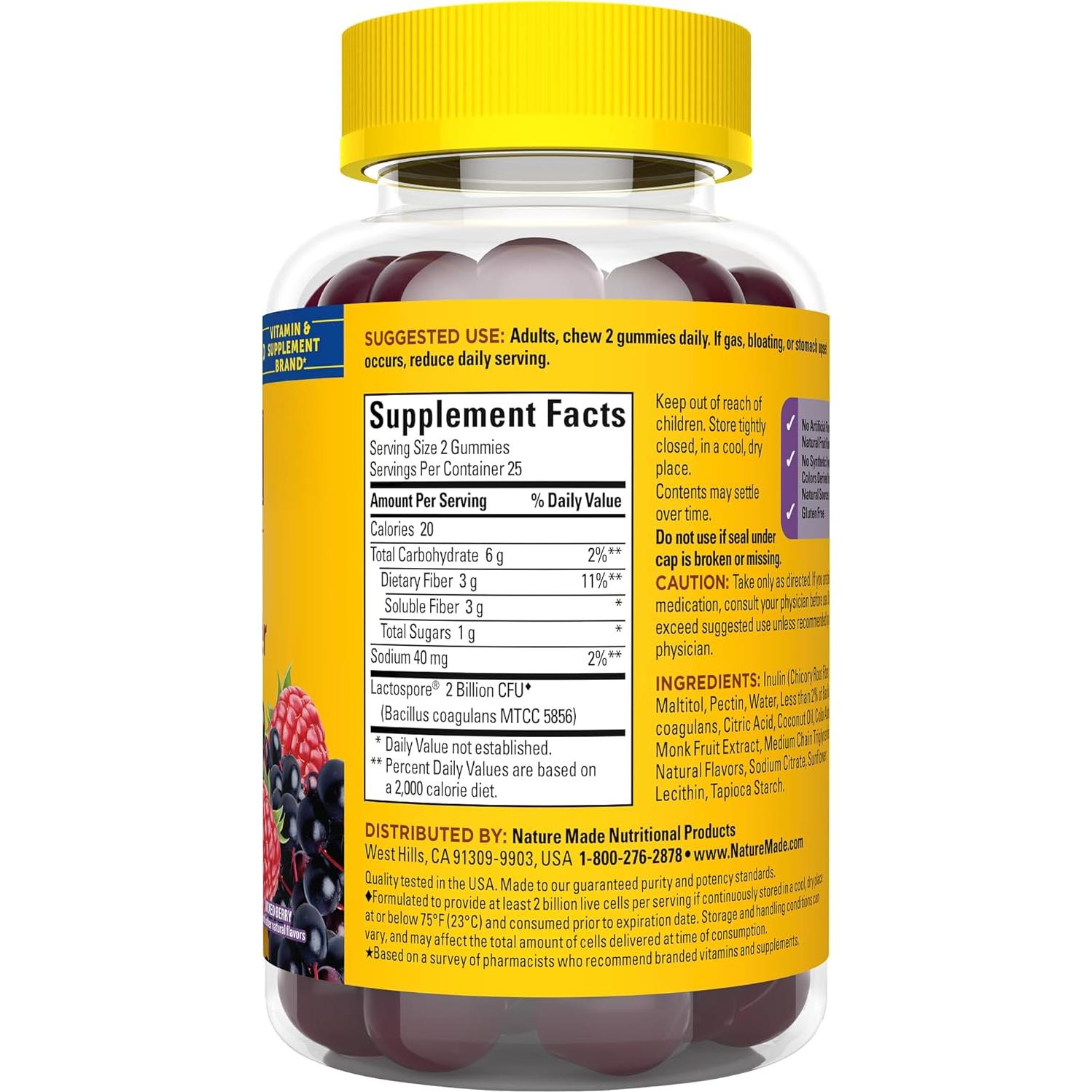 Gomitas de fibra prebiotica y probiotica Nature Made 50 unidades