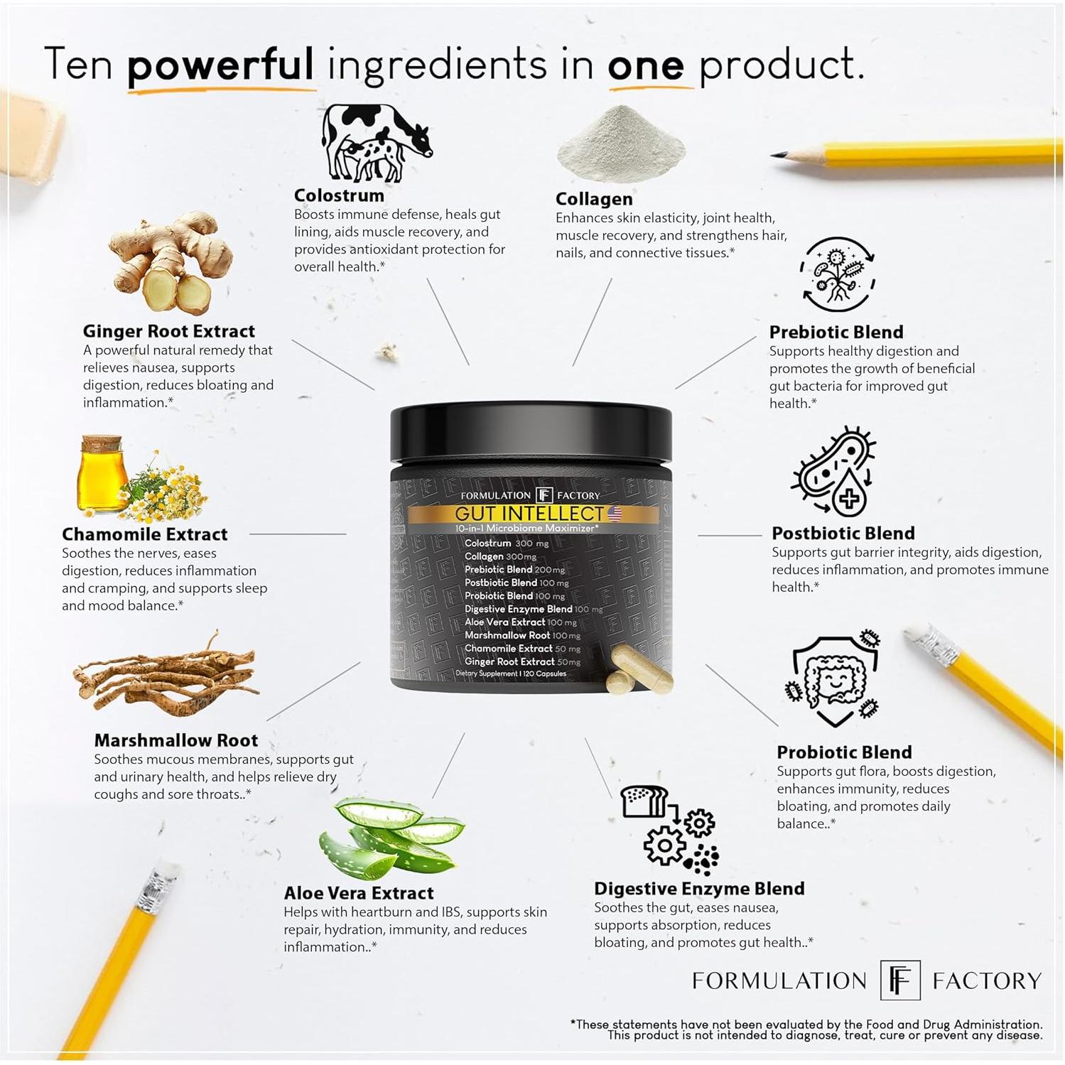 Suplemento Digestivo Gut Intellect 10-en-1 Formulation Factory 120 Cápsulas