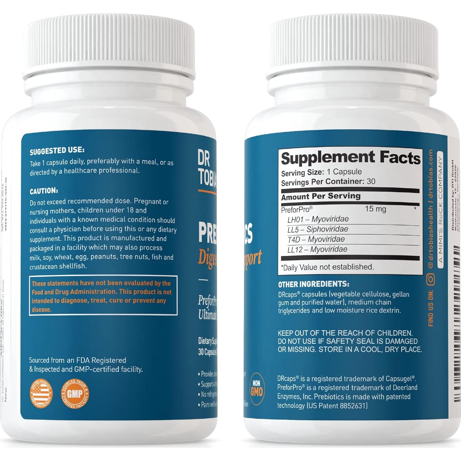 Suplemento Prebiótico Dr. Tobias 30 Cápsulas Veganas