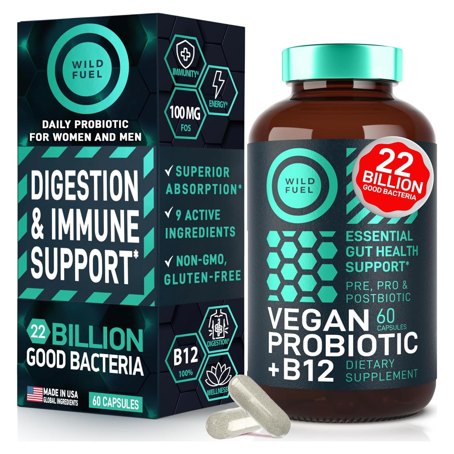 Probiotico Vegano Wild Fuel 60 Cápsulas B12 22 Mil Millones CFU