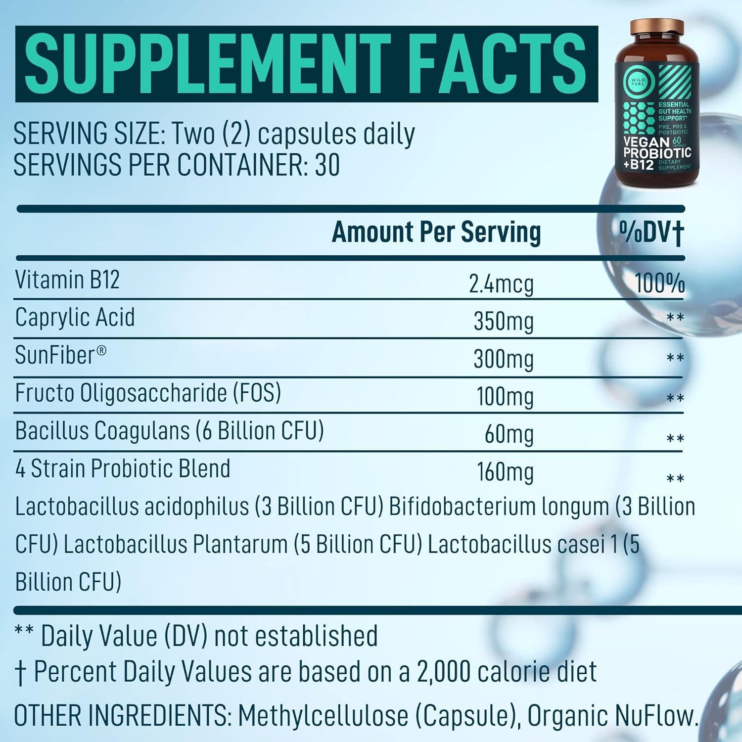 Probiotico Vegano Wild Fuel 60 Cápsulas B12 22 Mil Millones CFU