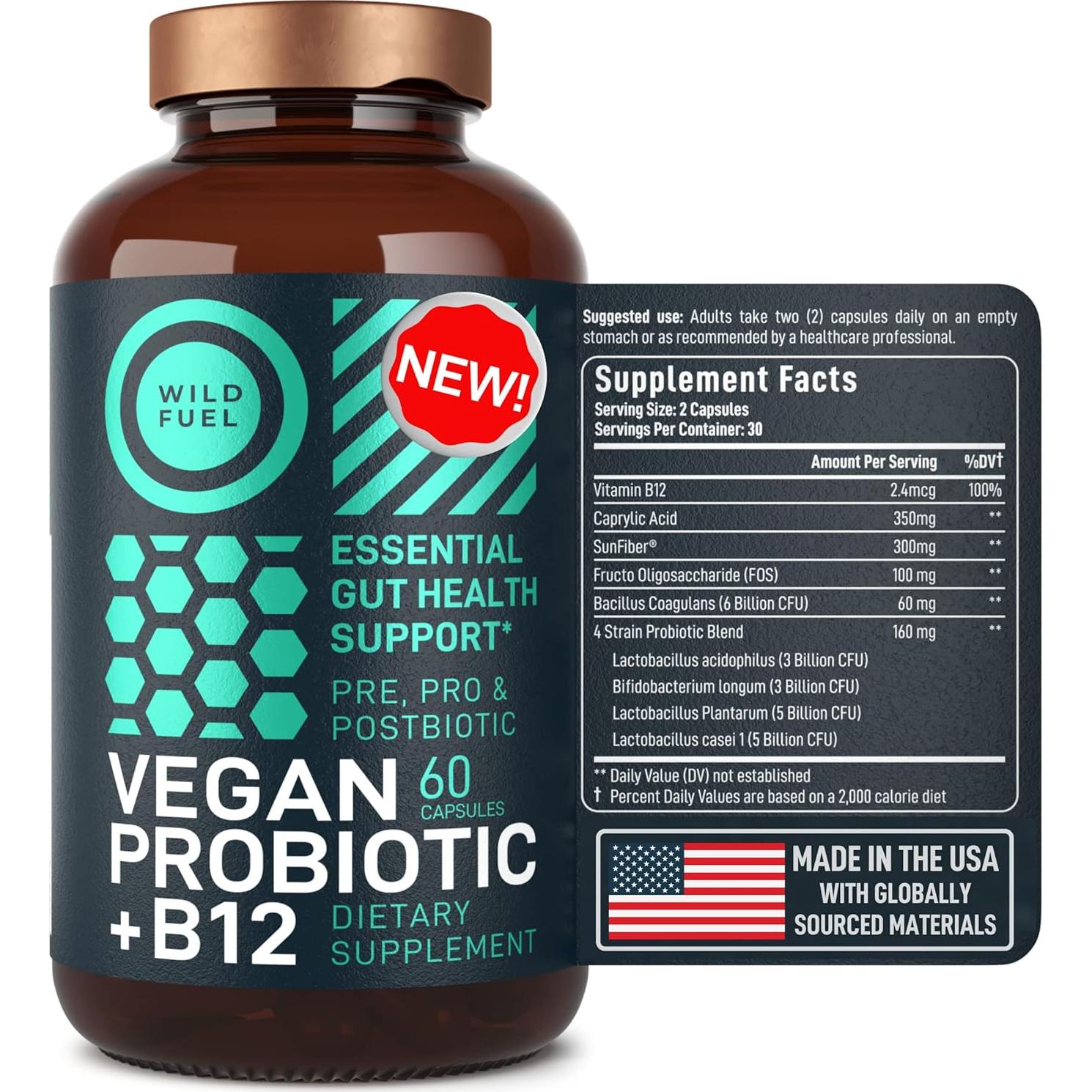 Probiotico Vegano Wild Fuel 60 Cápsulas B12 22 Mil Millones CFU