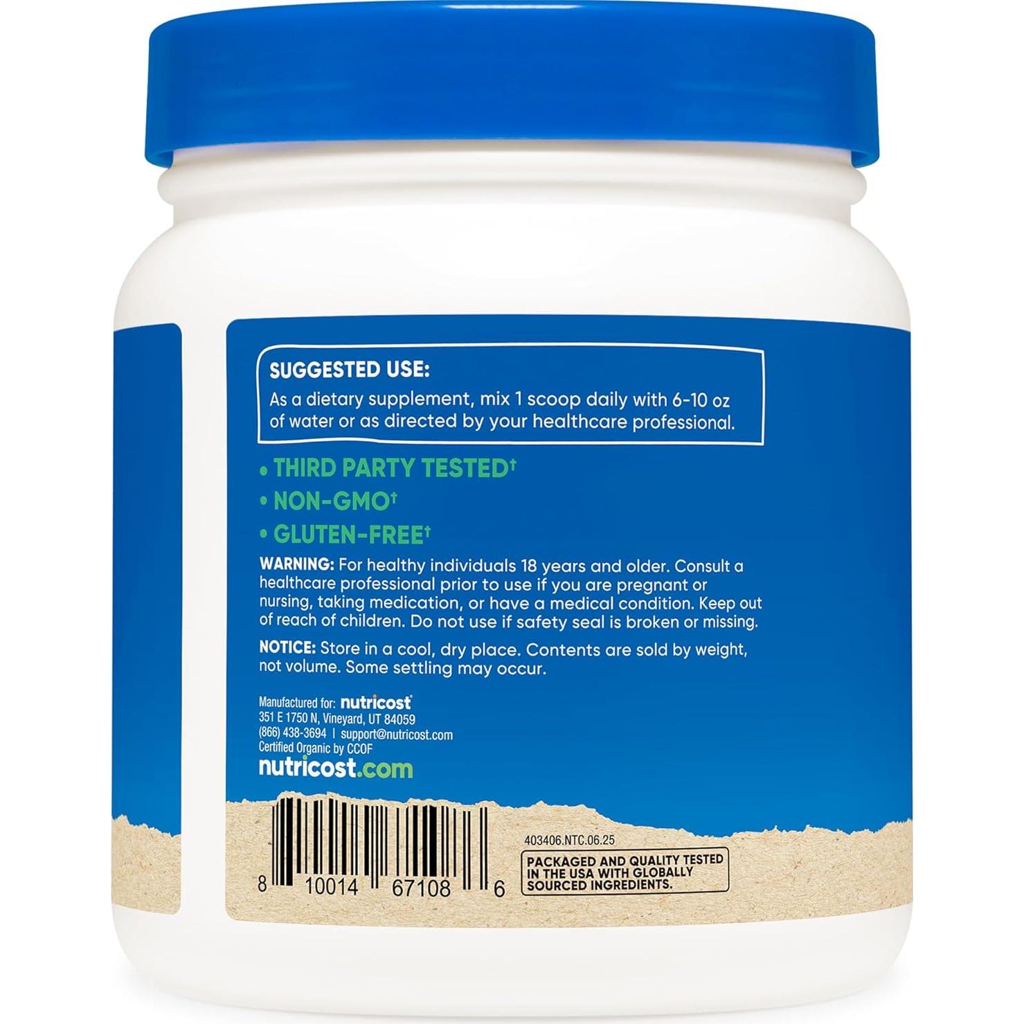 Polvo de Inulina Orgánica Nutricost 454g - 7g de Fibra