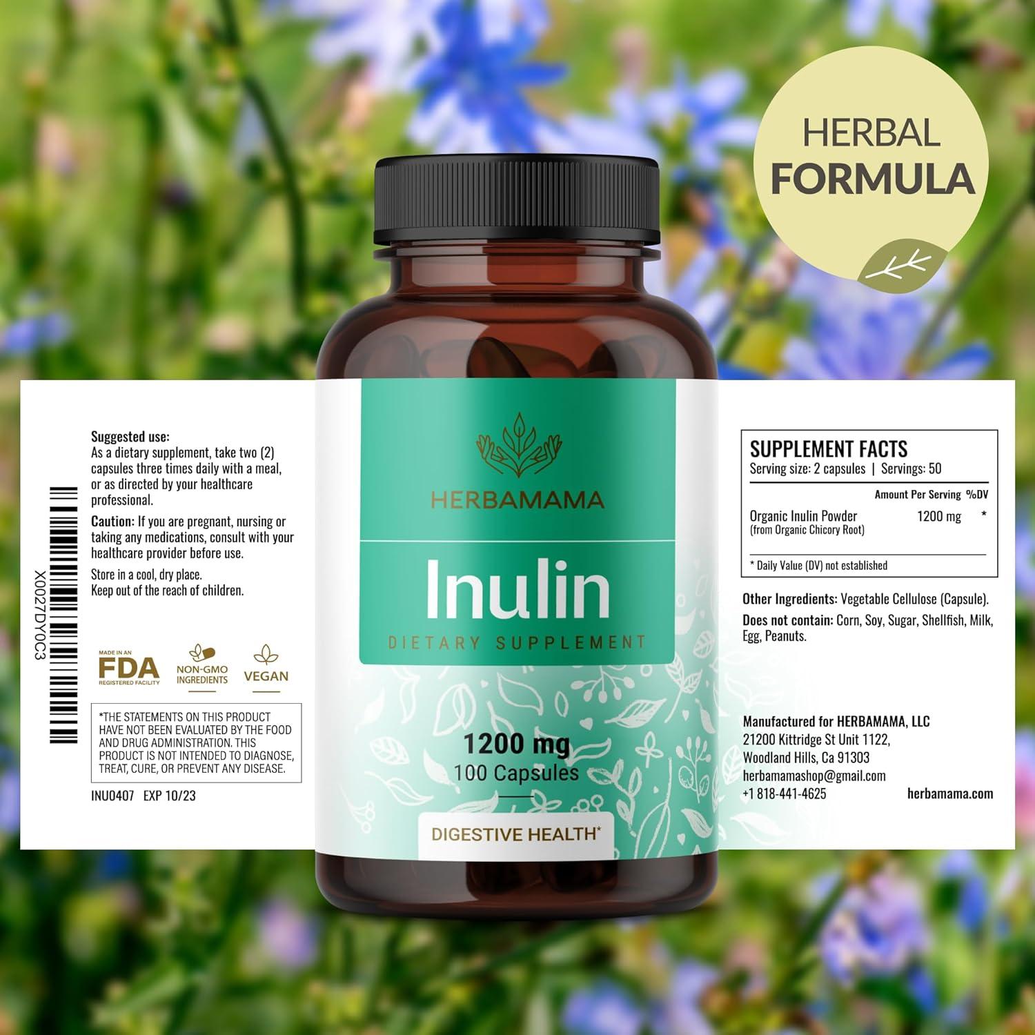 Cápsulas de Inulina Herbamama 1200mg - Soporte Digestivo Vegano