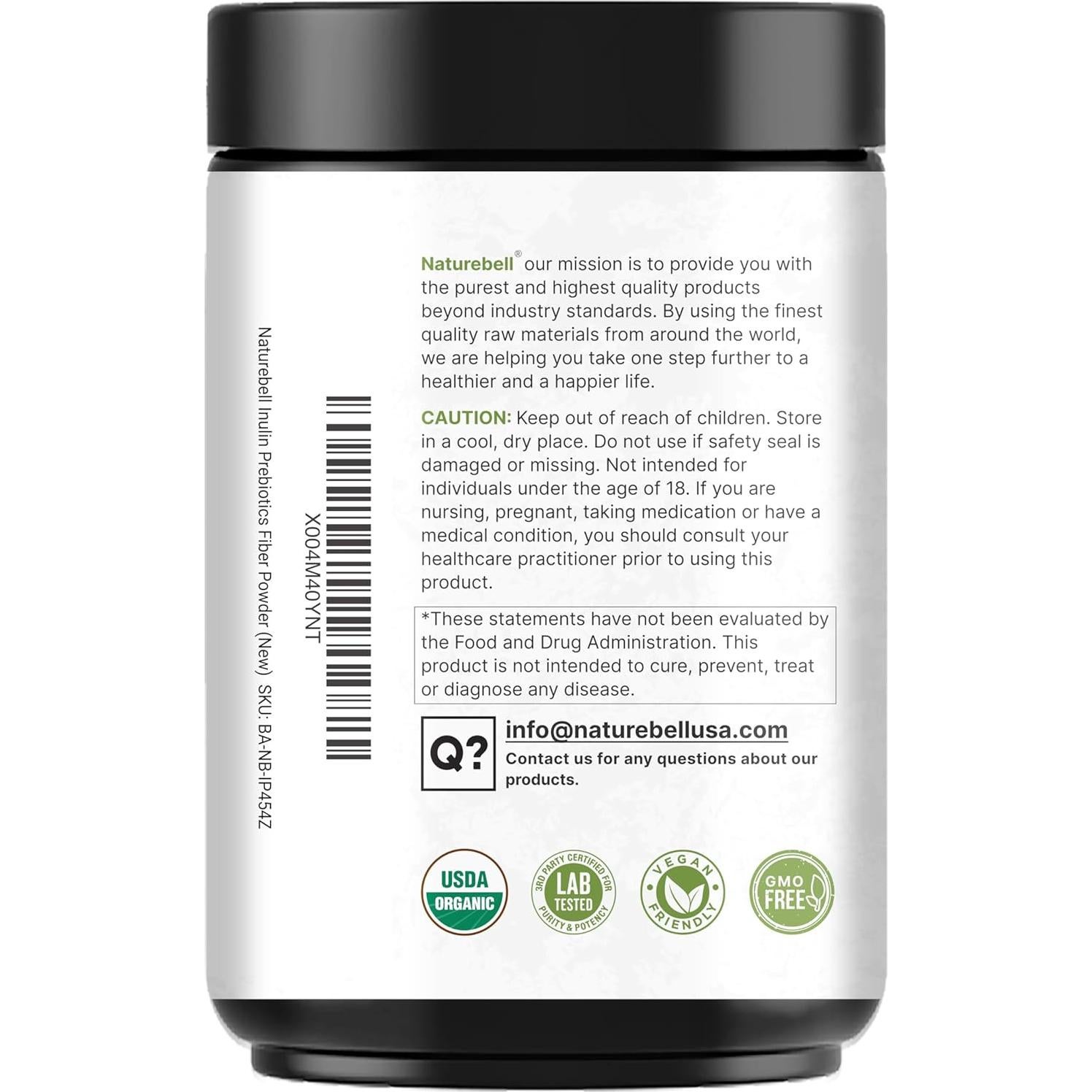 Polvo de fibra prebiotica inulina orgánica NatureBell 454g