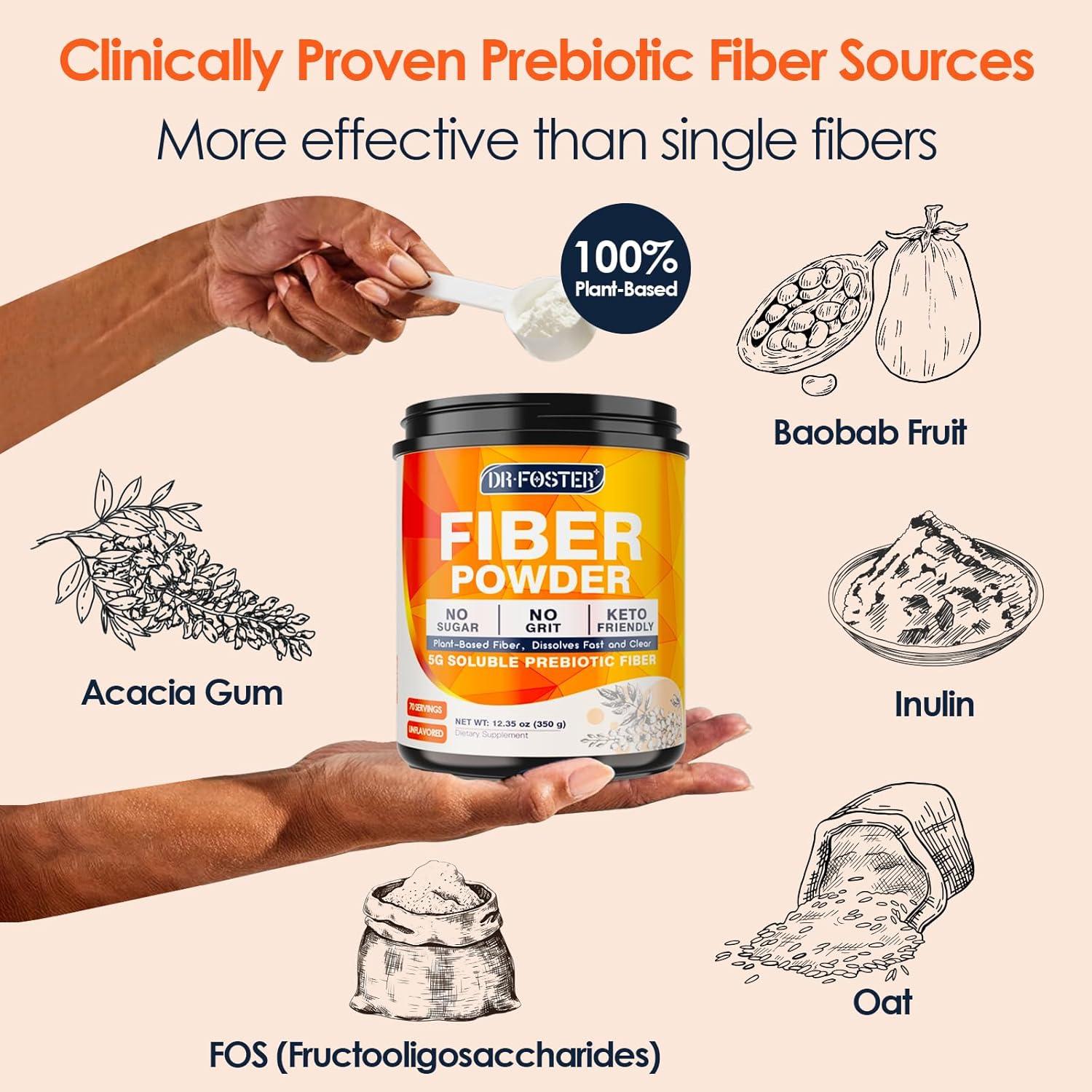 Polvo de Fibra Prebiótica DRFOSTER 350g - Sin Sabor, Vegano