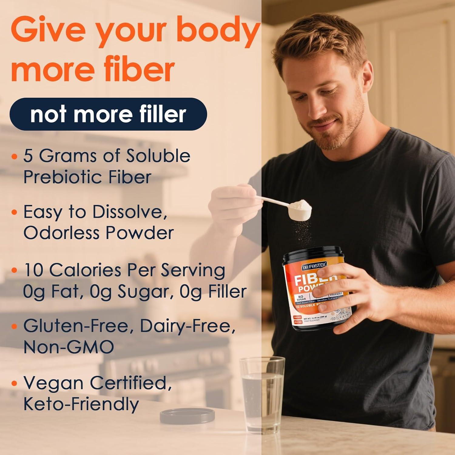 Polvo de Fibra Prebiótica DRFOSTER 350g - Sin Sabor, Vegano