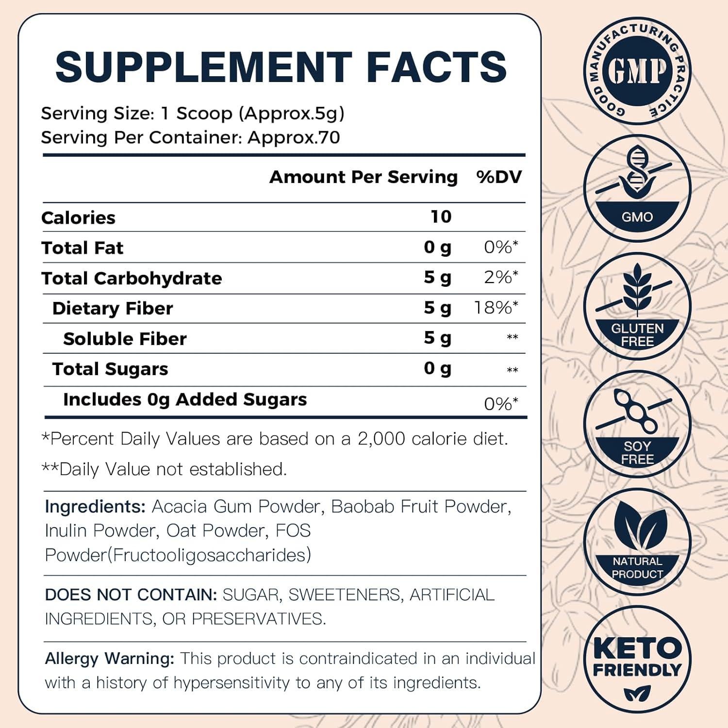 Polvo de Fibra Prebiótica DRFOSTER 350g - Sin Sabor, Vegano