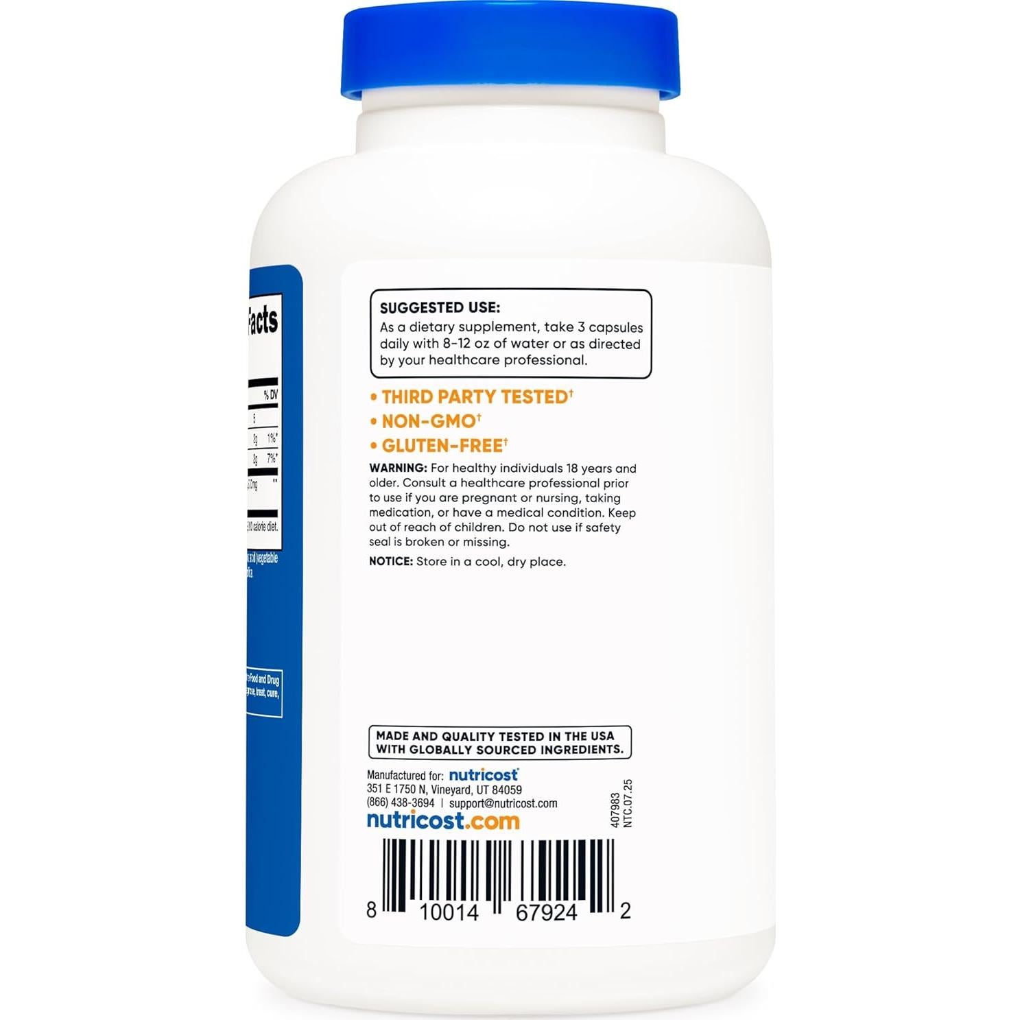 Glucomannan Nutricost 1800mg 180 Cápsulas Veganas Sin Gluten