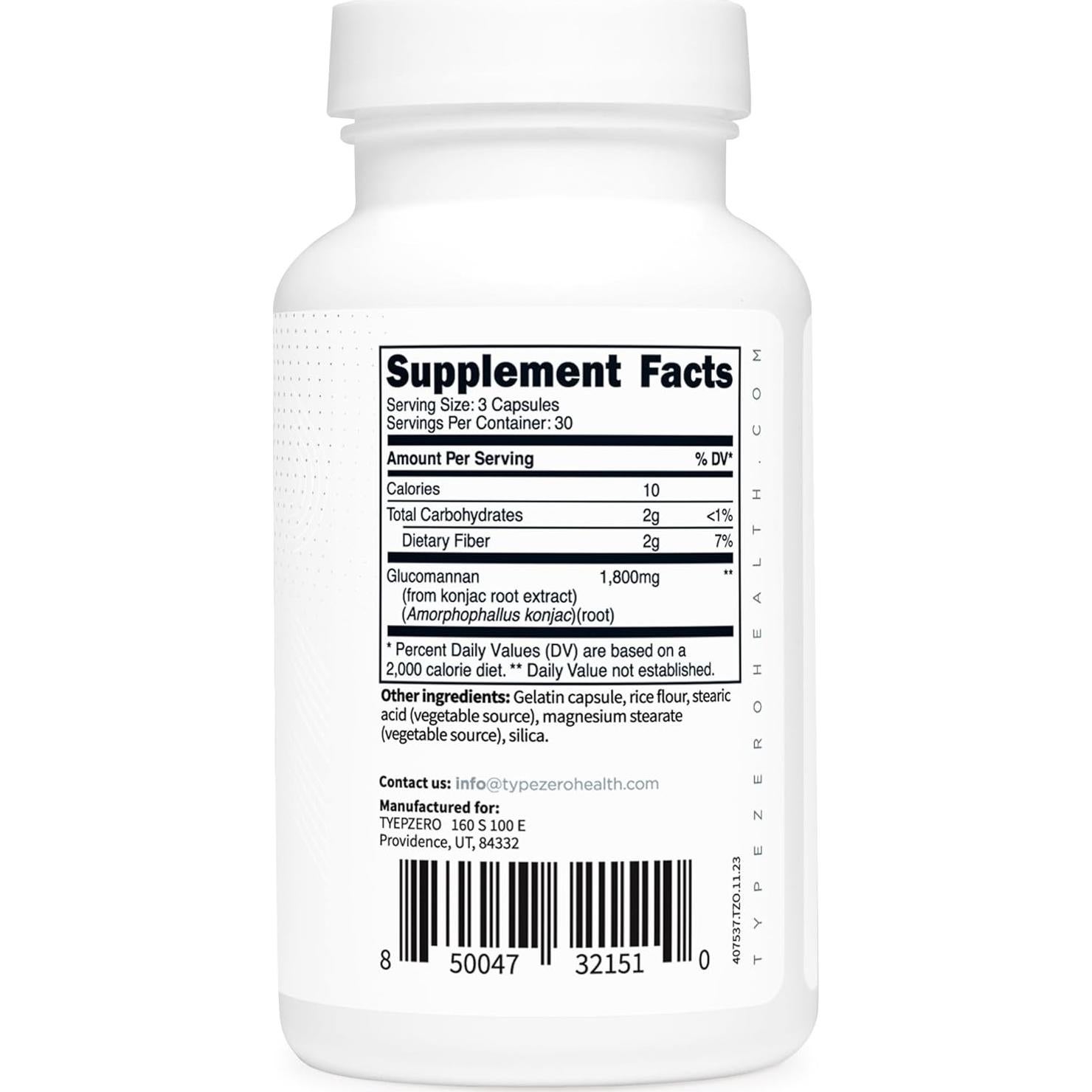 Extracto de raíz de konjac glucomanano Type Zero 90 cápsulas