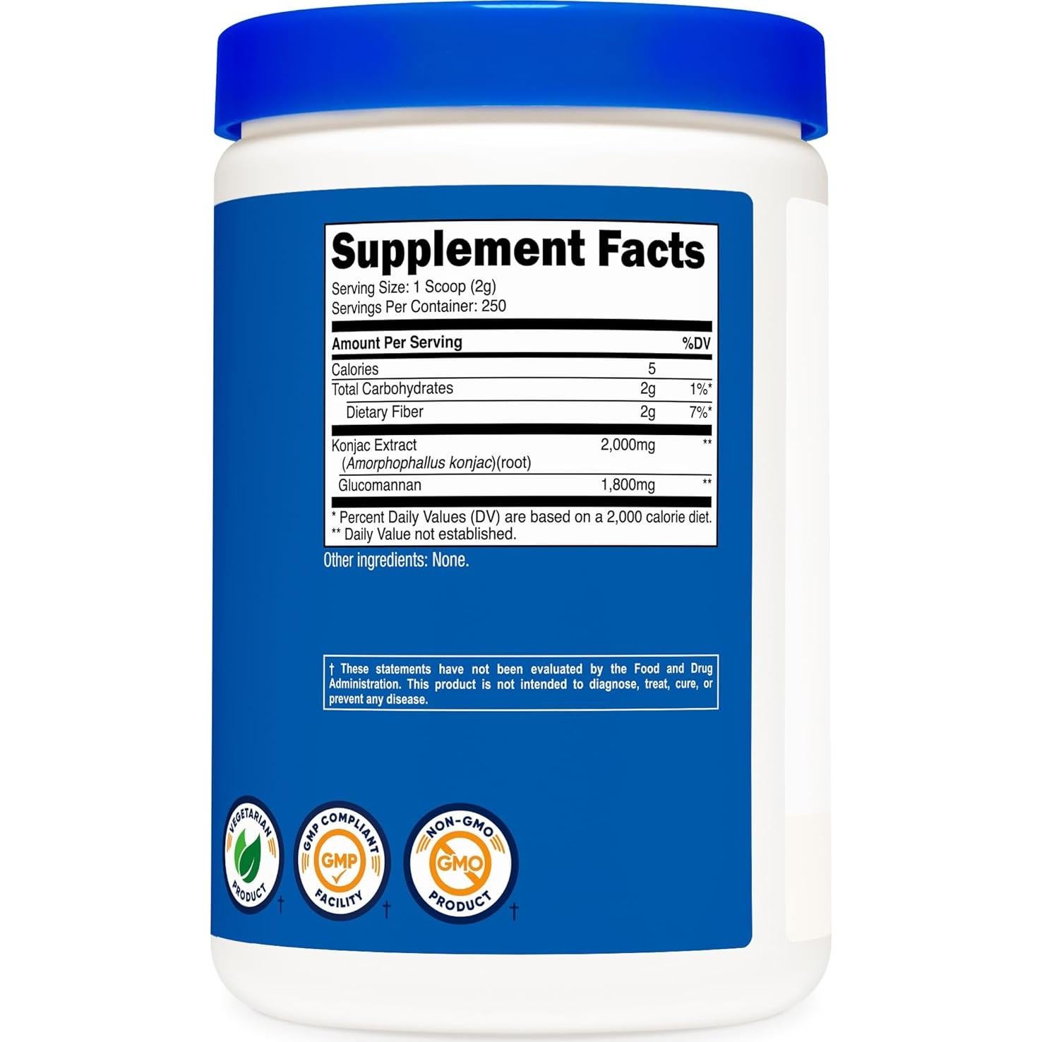 Polvo de Glucomanano Nutricost 500g - Fibra Soluble