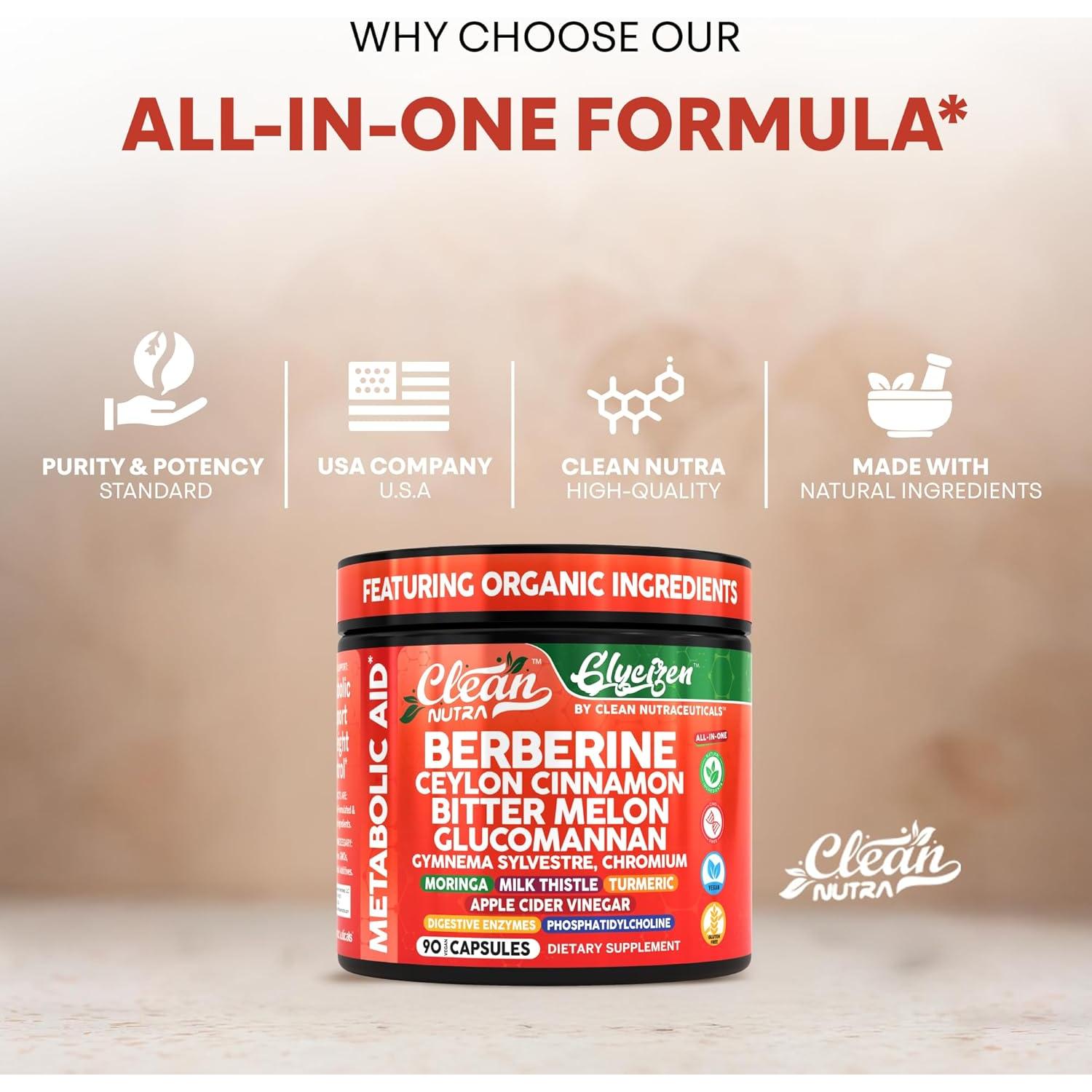 Suplemento de Berberina y Canela Clean Nutraceuticals 90 Cápsulas