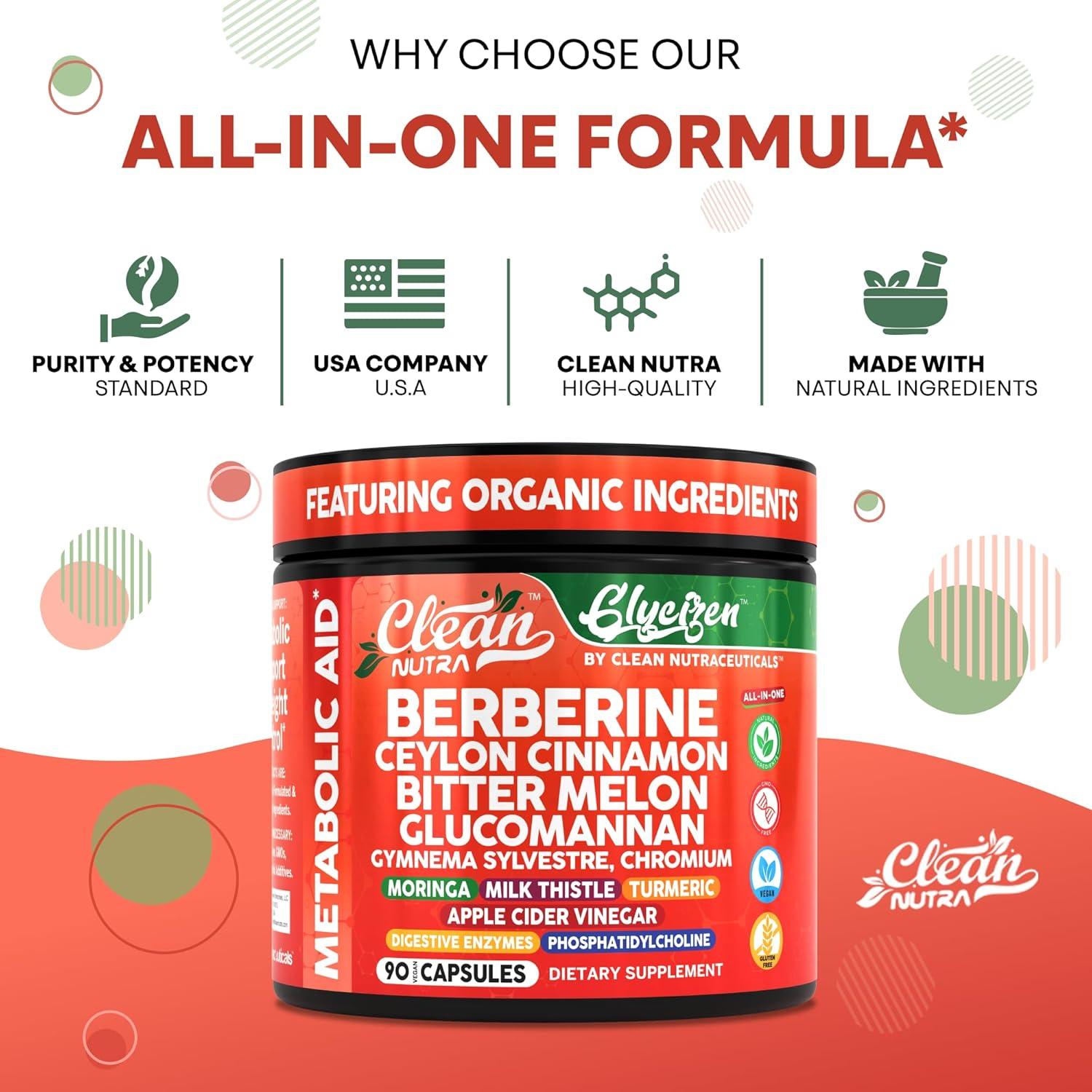 Suplemento de Berberina y Canela Clean Nutraceuticals 90 Cápsulas