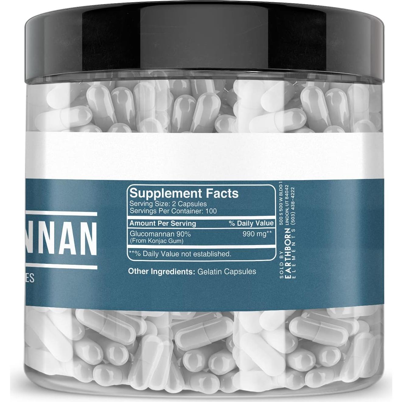 Cápsulas de Glucomanano Elementos de la Tierra 200 Unidades