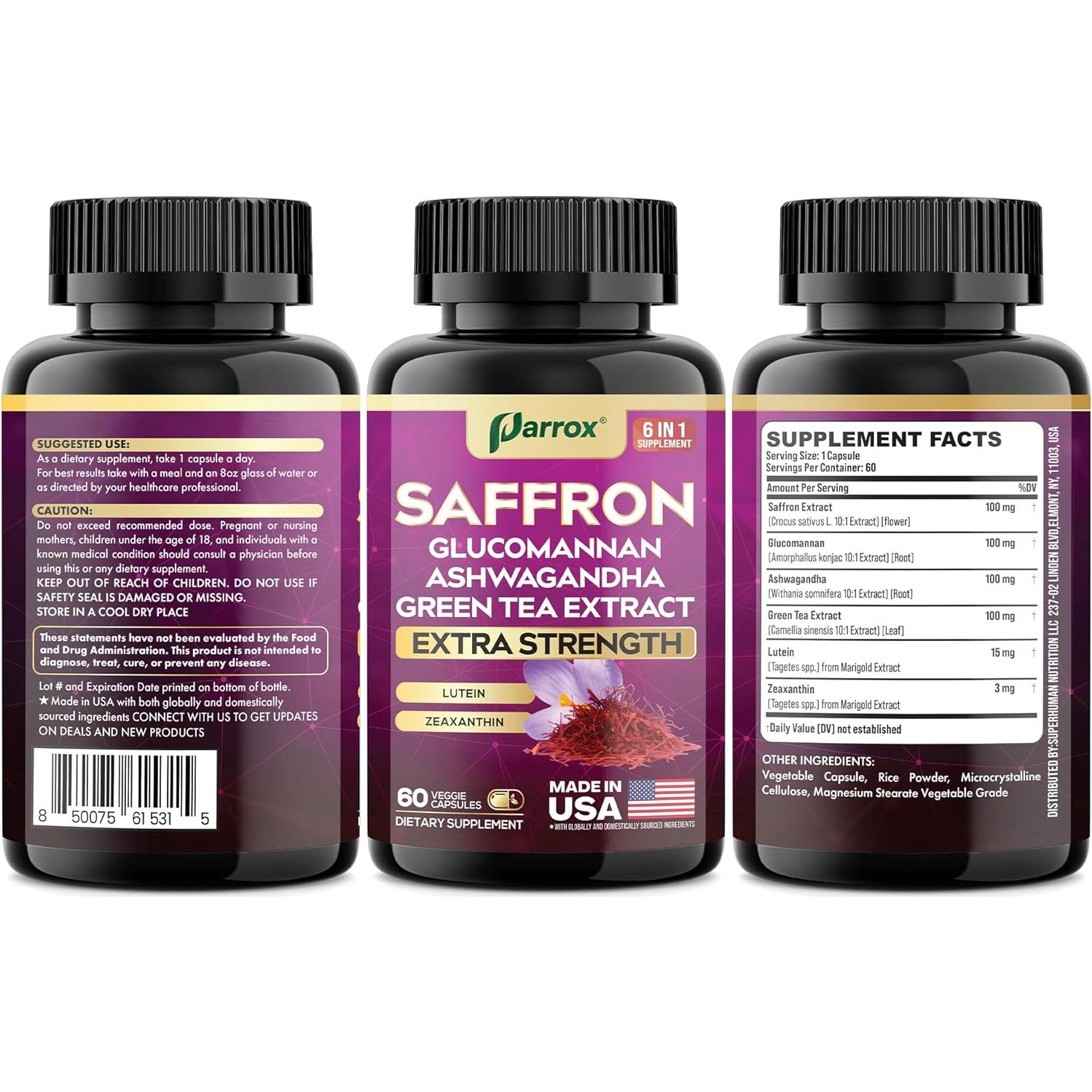 Suplemento Parrox 6 en 1 con Azafrán y Glucomanano - 60 Cápsulas