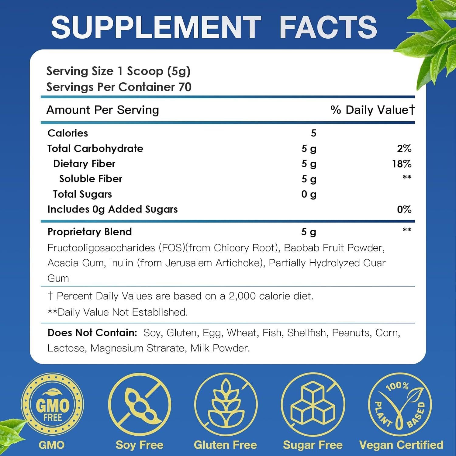 Suplemento de Fibra Prebiótica NutriGut 340g - Sin Sabor, Vegano