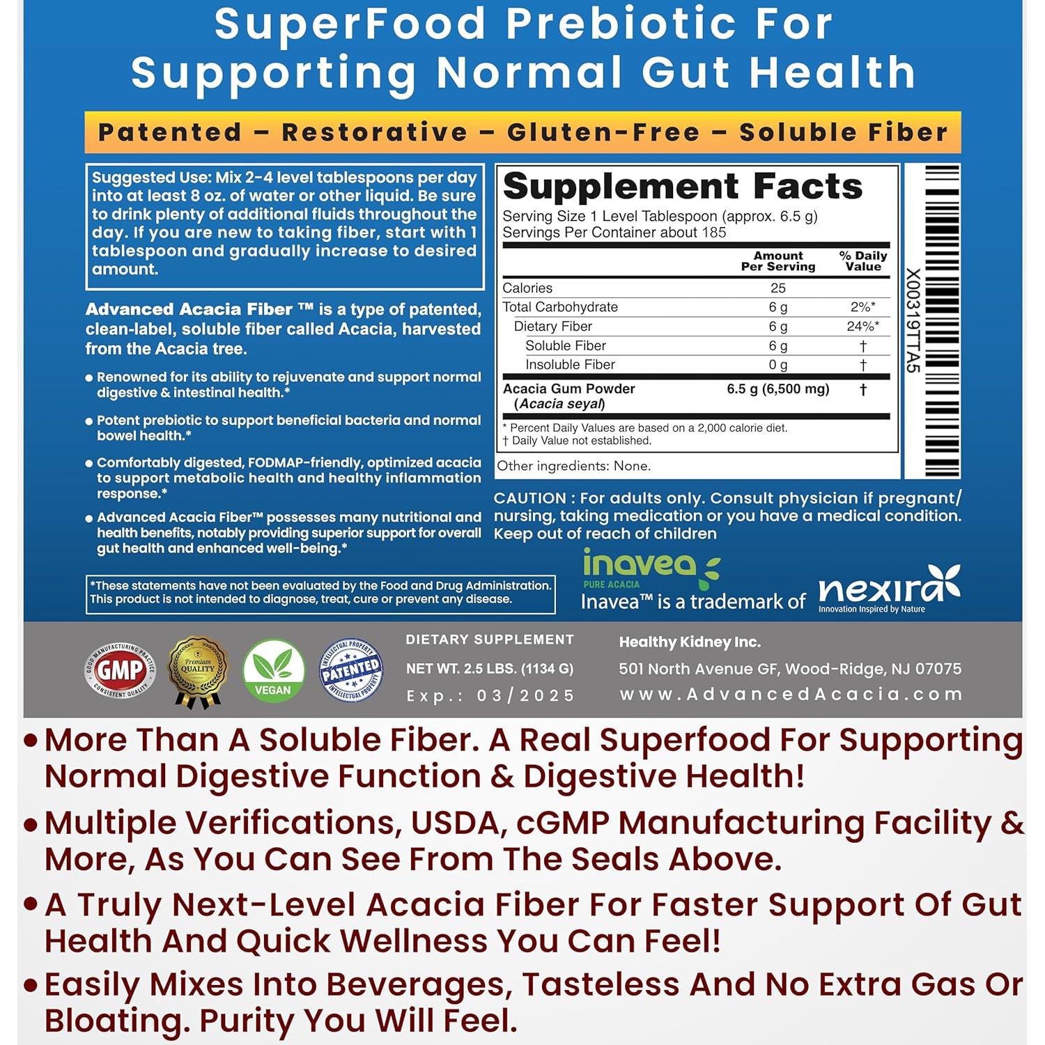 Polvo de Fibra de Acacia Avanzada 450g Suplemento Digestivo