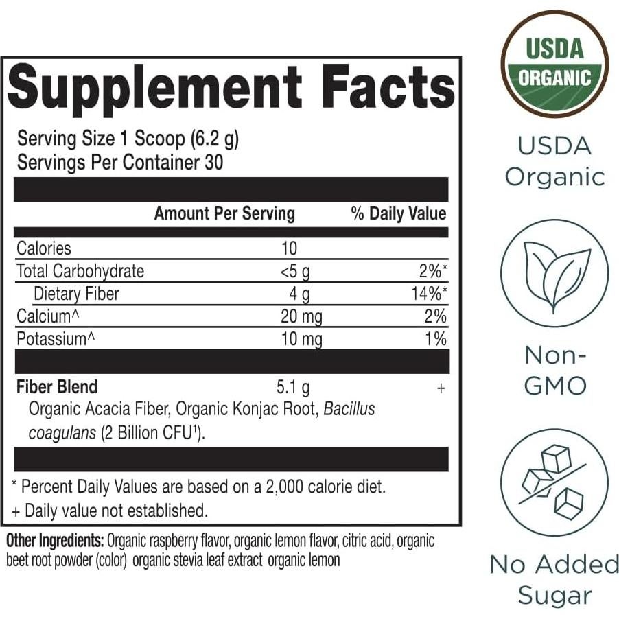 Polvo de Fibra Orgánica Nutrición Antigua 190 g Limonada Frambuesa