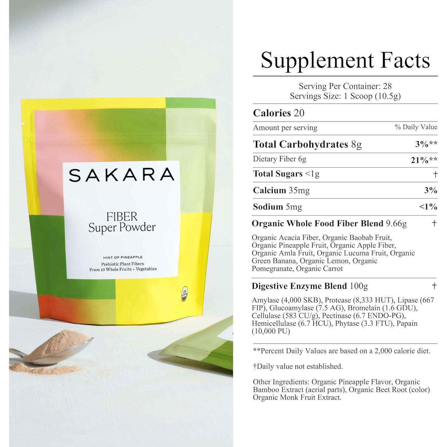 Sakara Polvo Super Fiber Piña - Suplemento Digestivo 294g