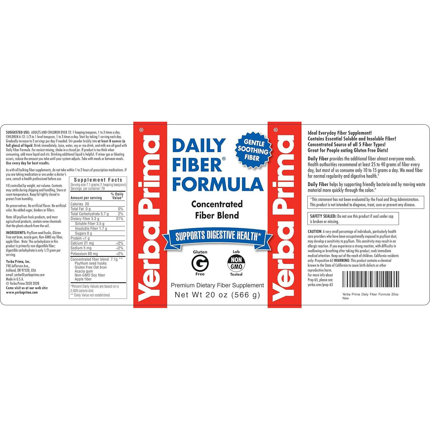 Yerba Prima Polvo de Fibra Diaria 566g - 5 Tipos de Fibra