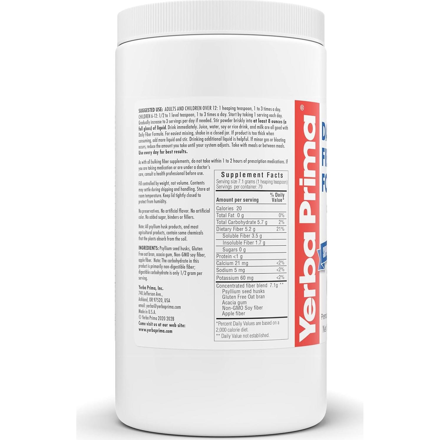 Yerba Prima Polvo de Fibra Diaria 566g - 5 Tipos de Fibra