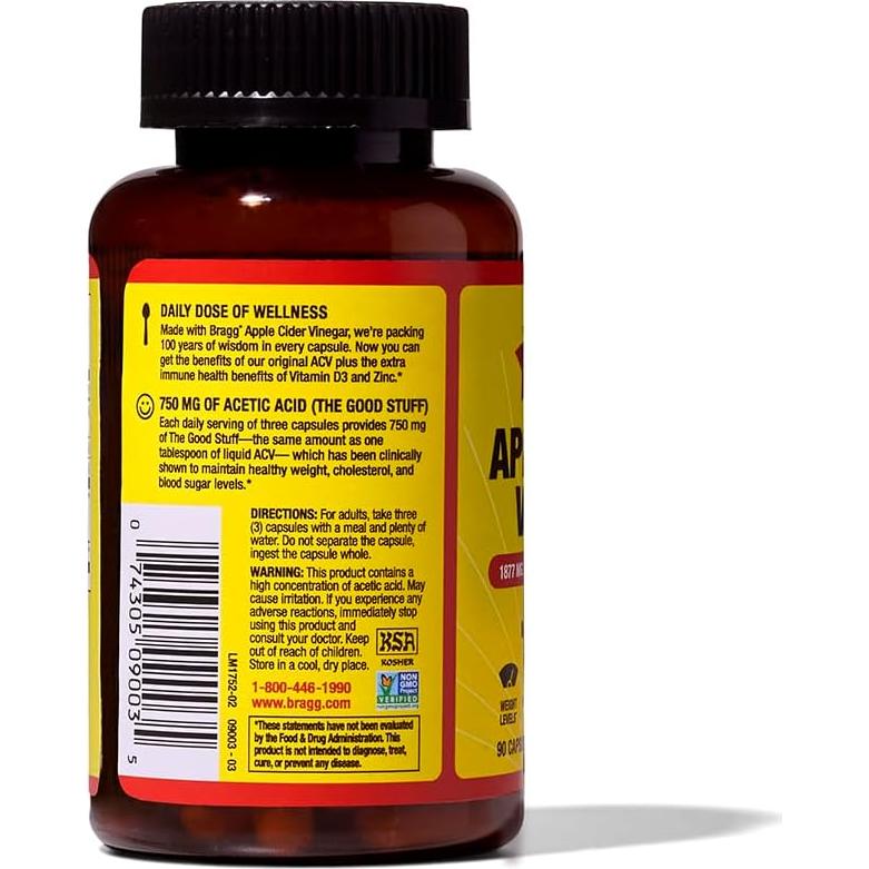 Cápsulas de Vinagre de Sidra de Manzana Bragg 90 Unidades