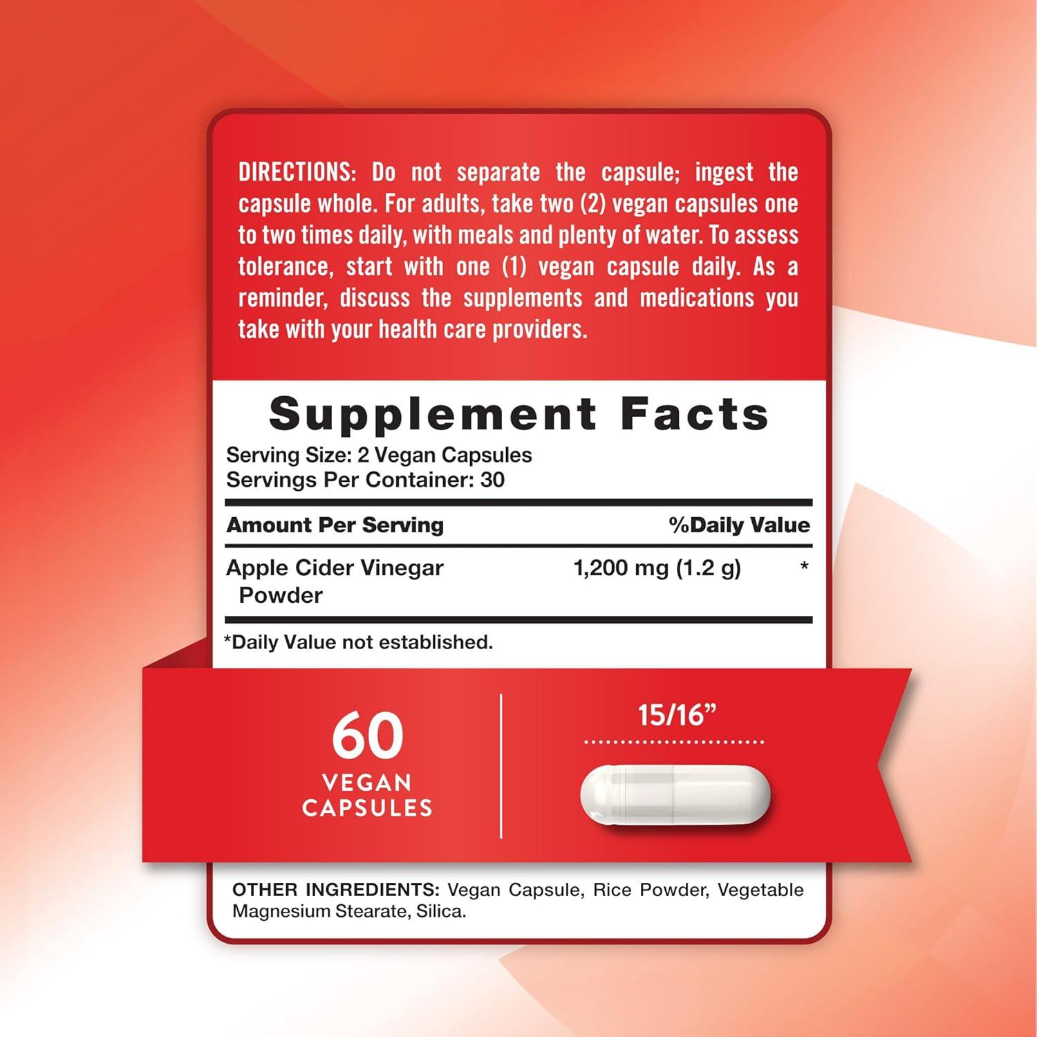 Cápsulas Veganas de Vinagre de Sidra de Manzana Nature's Truth 1200mg 60 Unidades