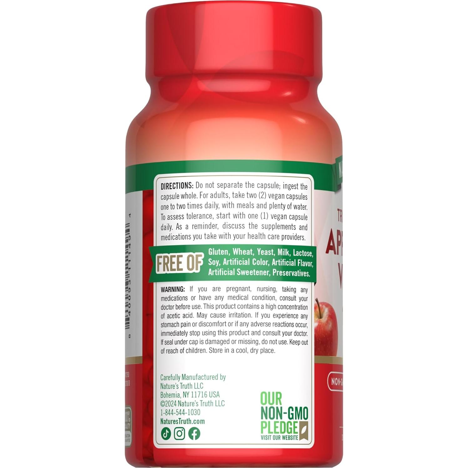 Cápsulas Veganas de Vinagre de Sidra de Manzana Nature's Truth 1200mg 60 Unidades