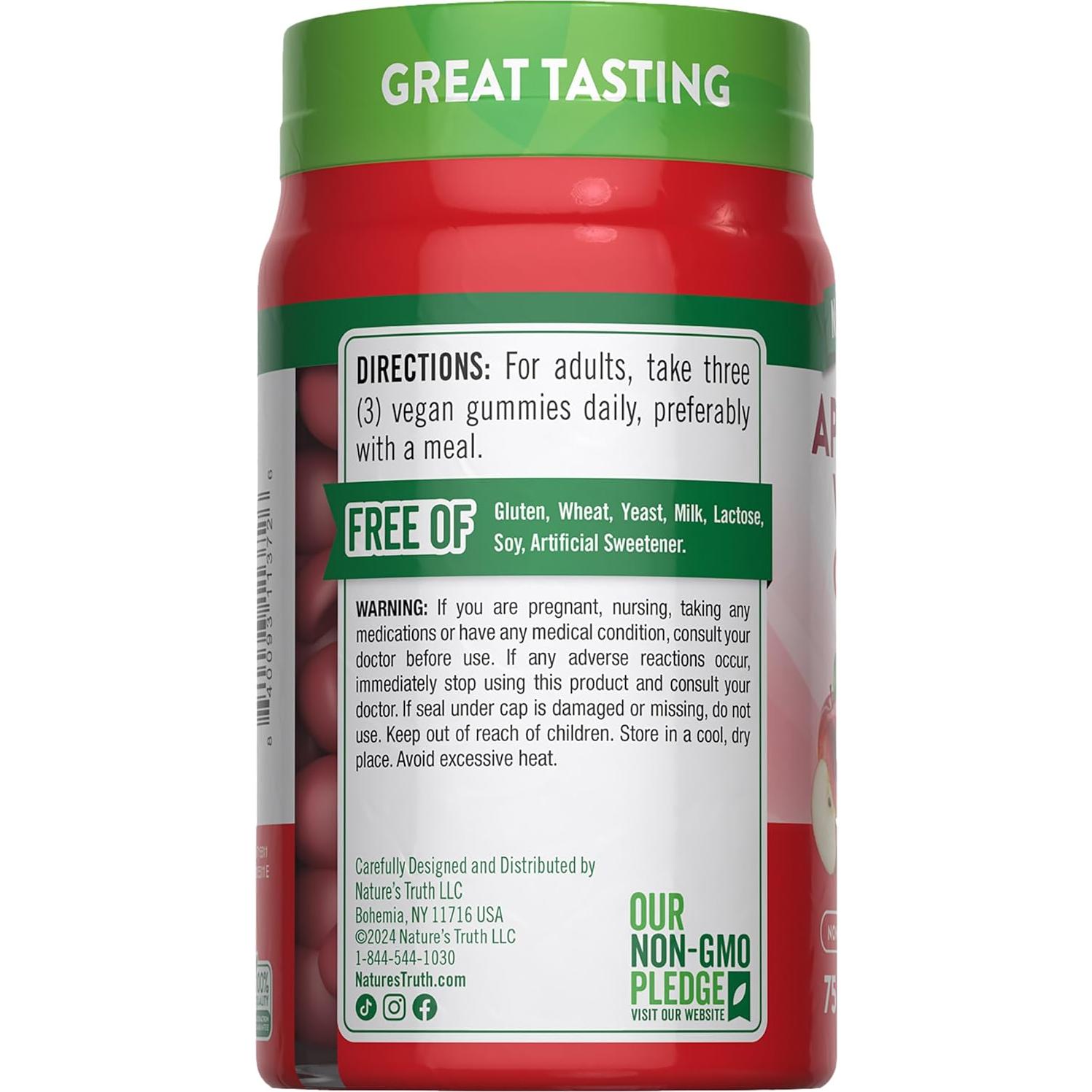 Gomitas de Vinagre de Sidra de Manzana Nature's Truth 600 mg 75 Unidades