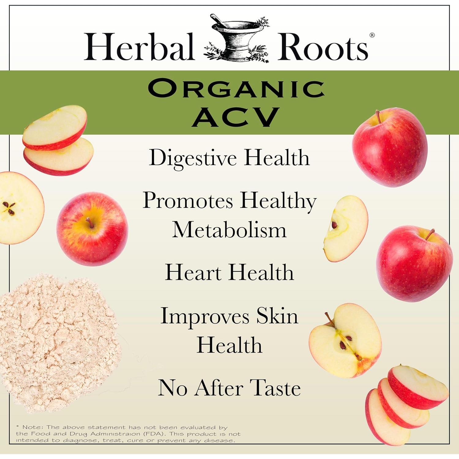 Cápsulas de Vinagre de Sidra de Manzana Orgánico Herbal Roots 650 mg - 60 Veganas