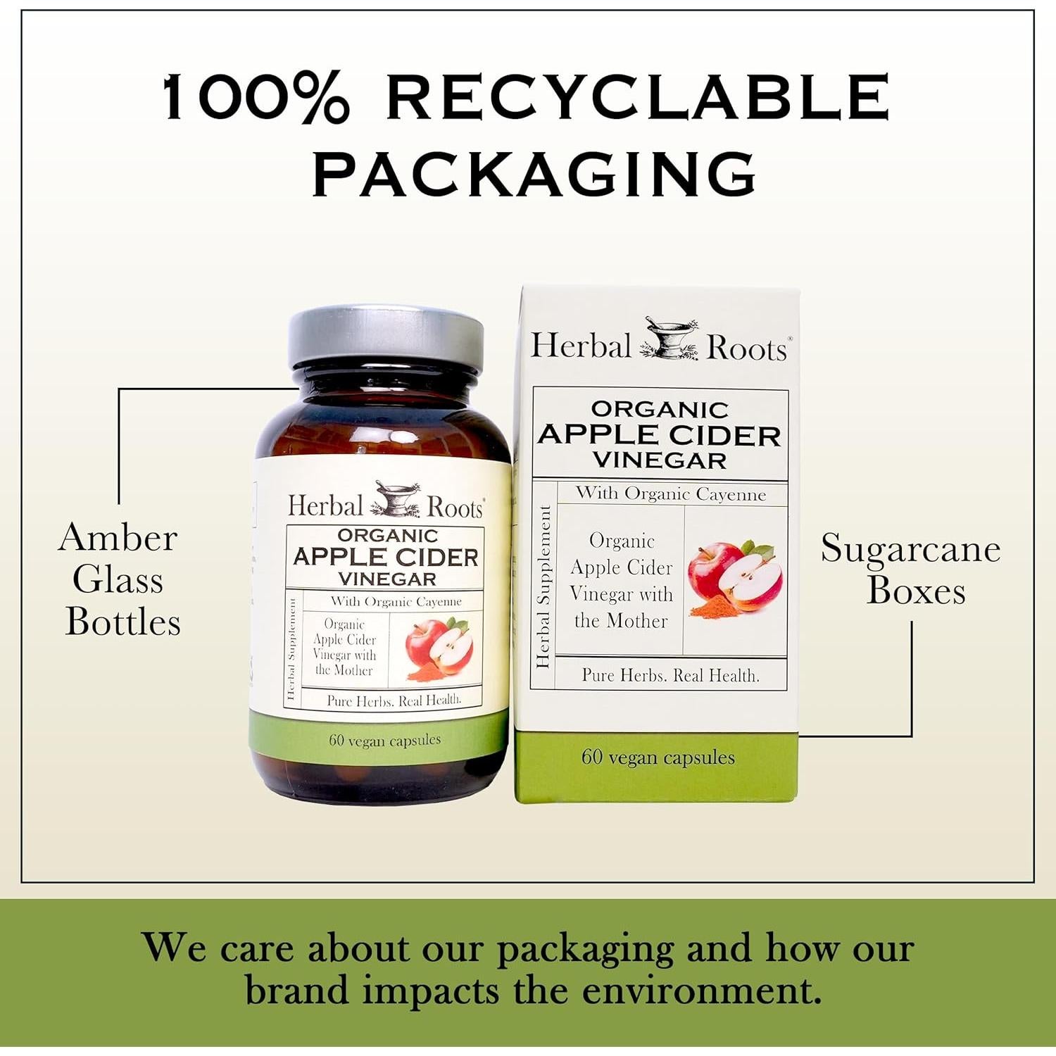 Cápsulas de Vinagre de Sidra de Manzana Orgánico Herbal Roots 650 mg - 60 Veganas