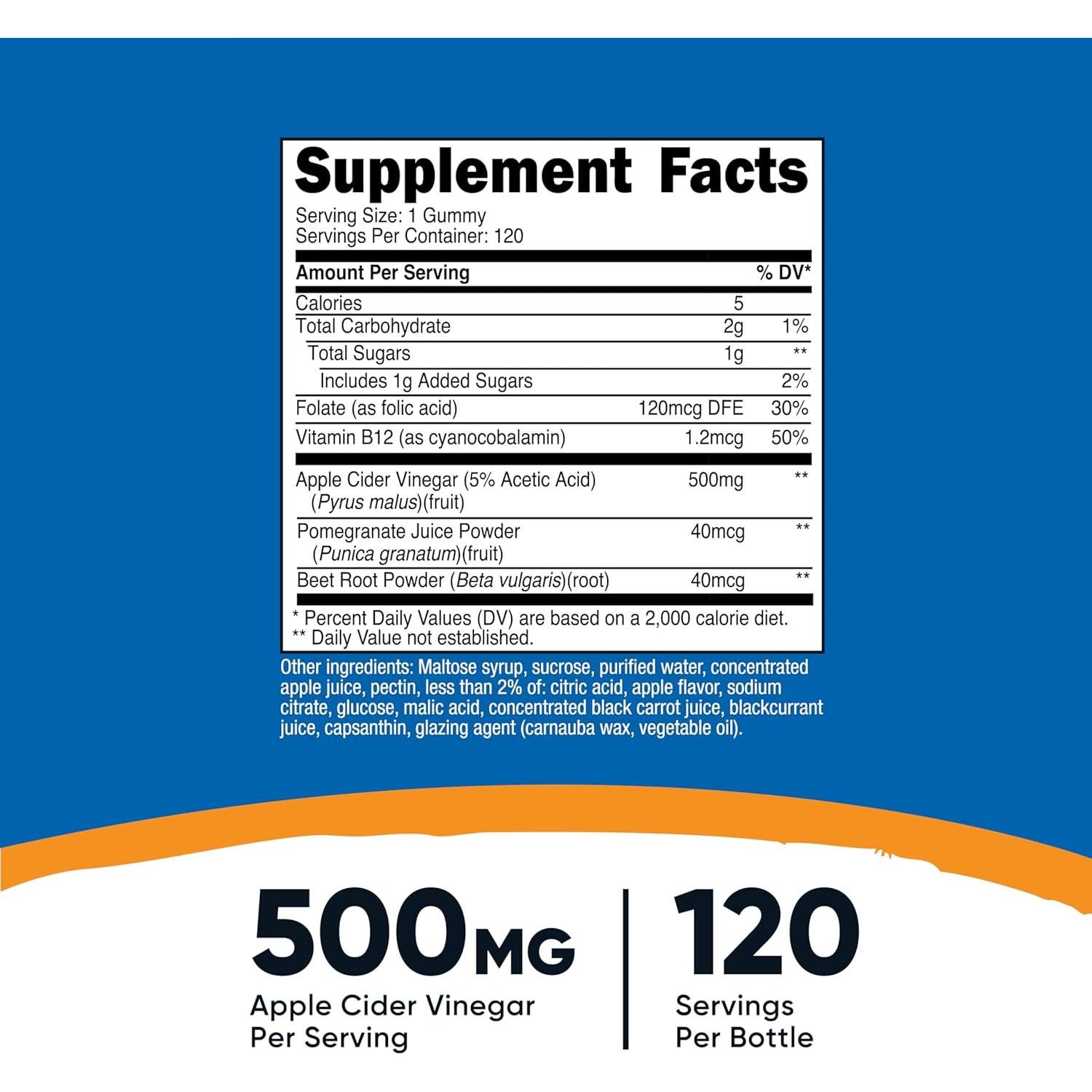 Gominolas de Vinagre de Sidra de Manzana Nutricost 120 Unidades - Sin Gluten