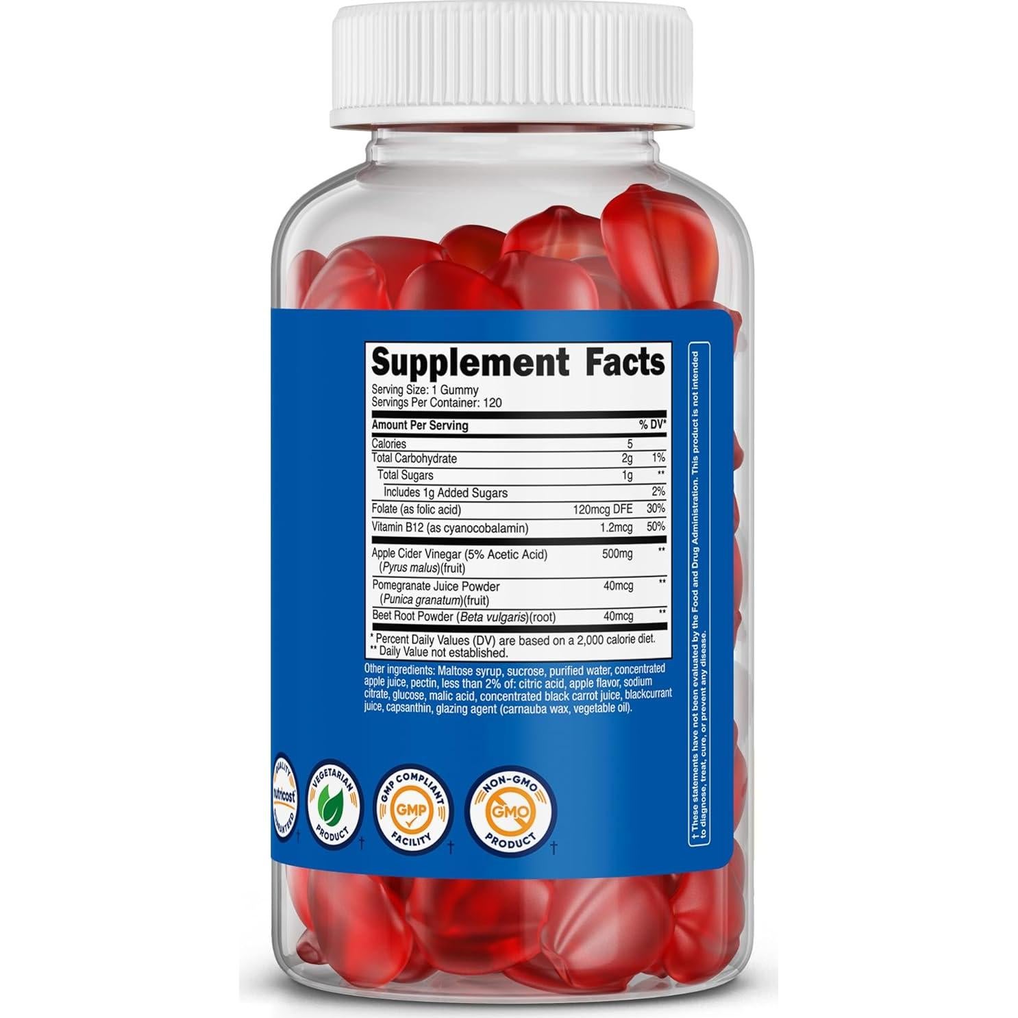 Gominolas de Vinagre de Sidra de Manzana Nutricost 120 Unidades - Sin Gluten