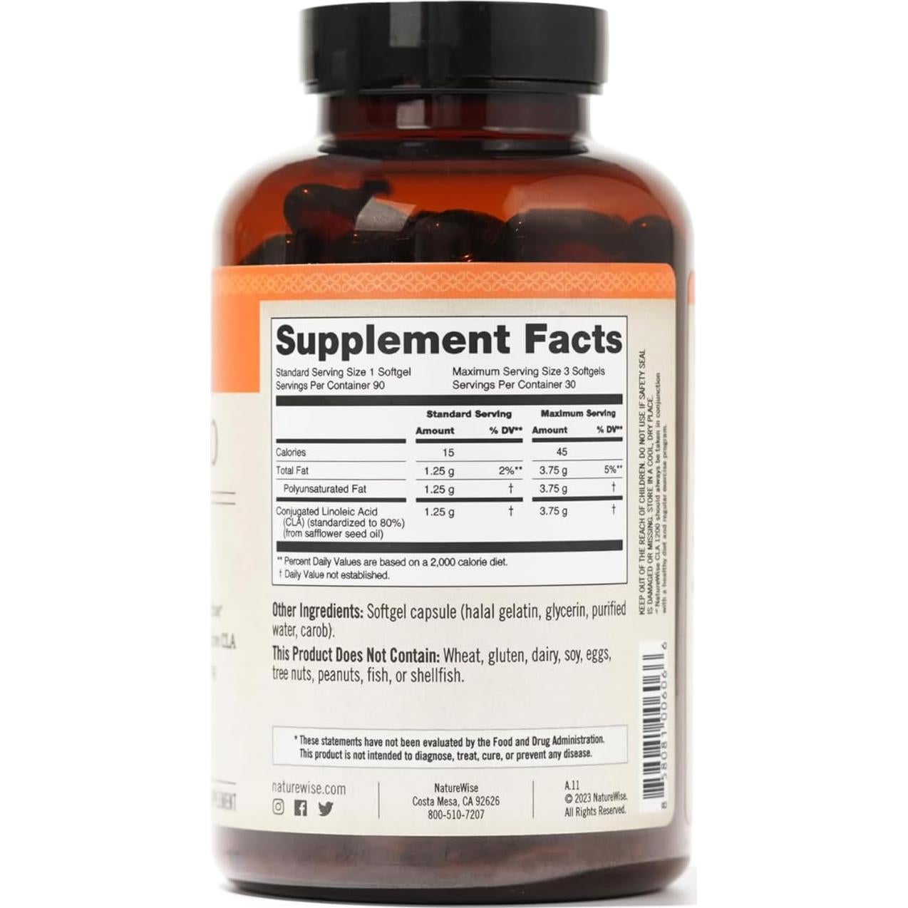 NatureWise CLA 1250 - Suplemento de Ácido Linoleico 90 Gelatinas