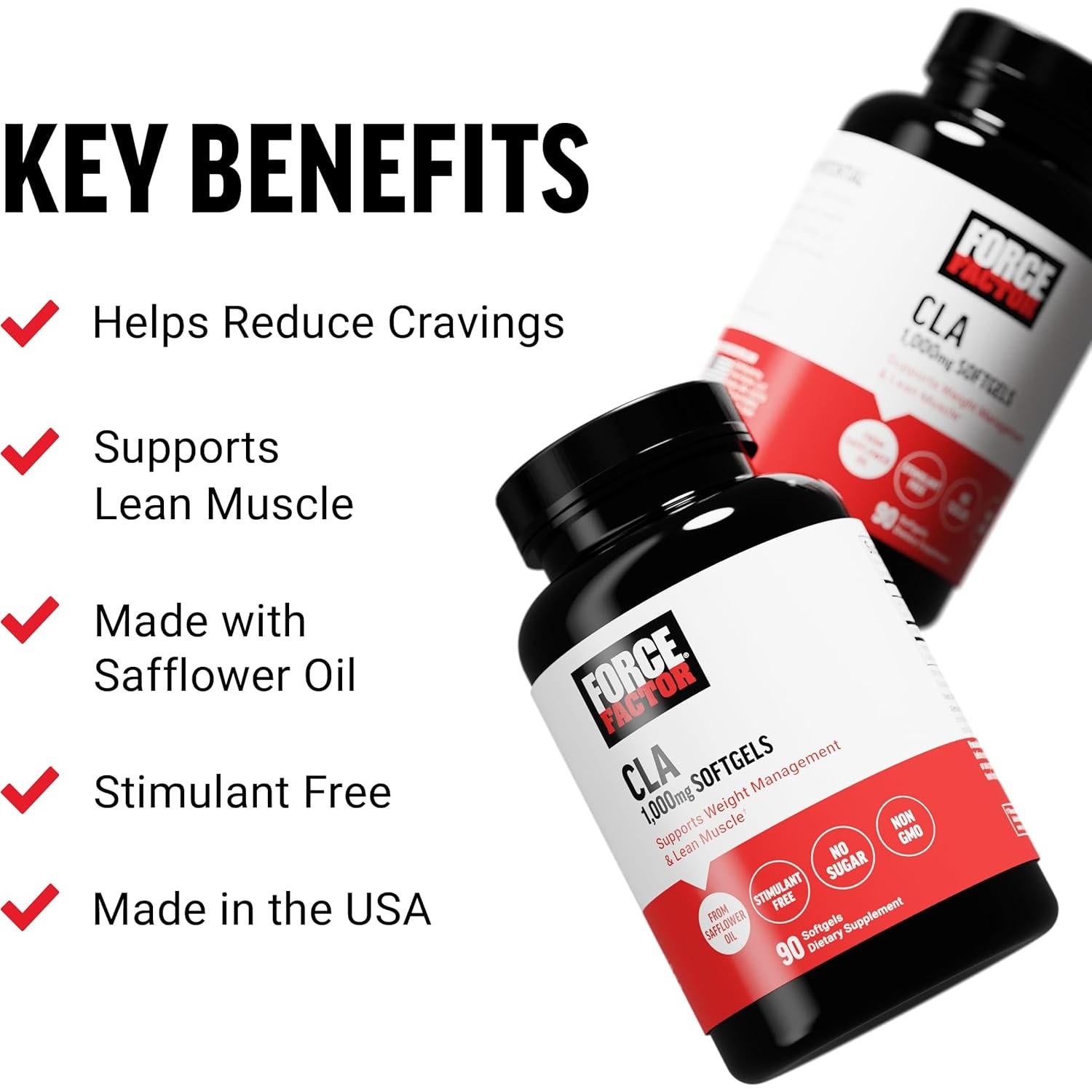 Suplemento CLA Force Factor 1000 mg 90 Softgels - Ácido Linoleico Conjugado